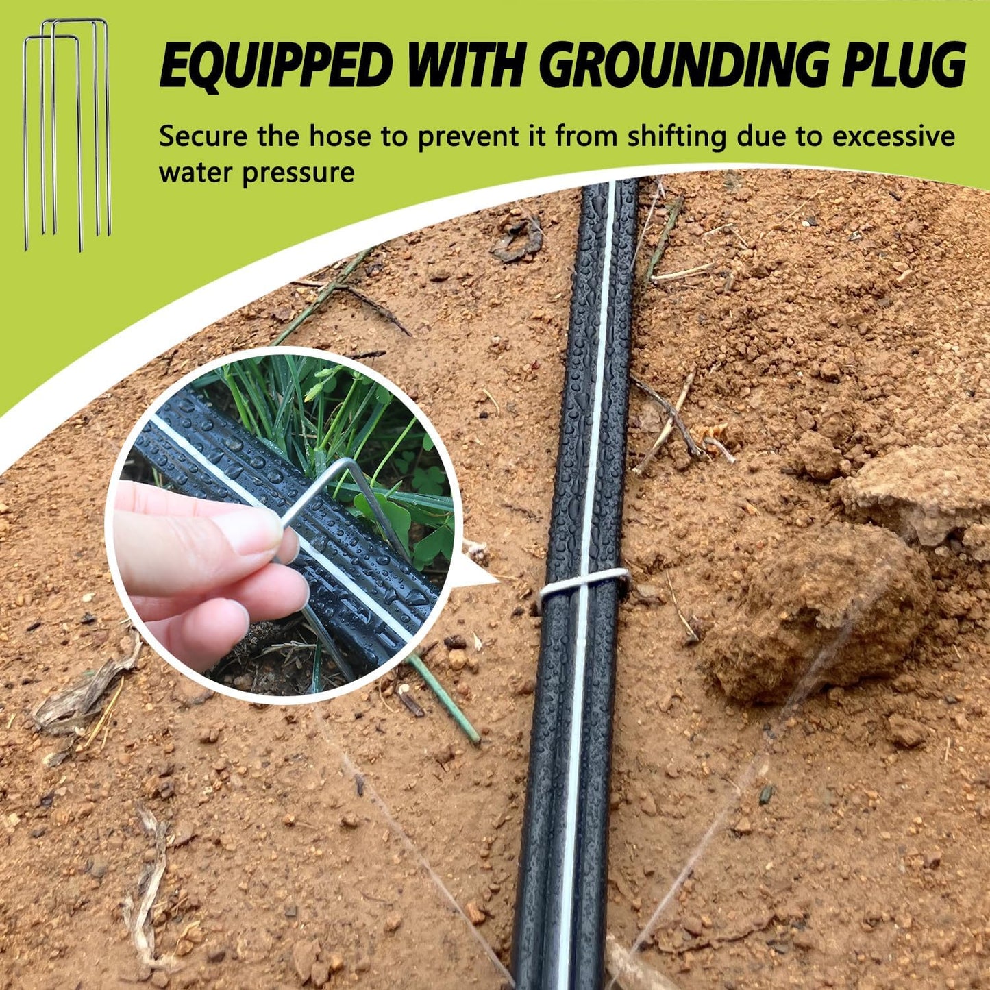 Sprinkler Hose with Holes, Flat Soaker Hose 100 Ft (25 ft 4pack) with Garden Staples and Splitters, Watering Drip Irrigation Hoses for Lawn, Vegetable and Garden Beds (100 ft)