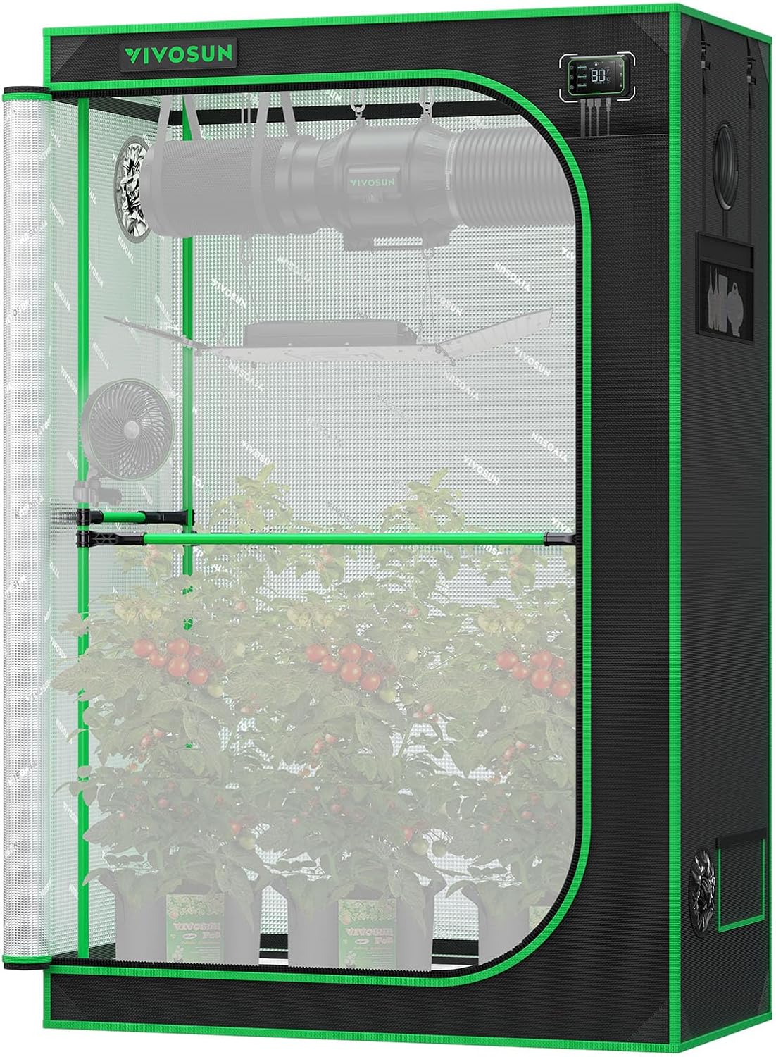 VIVOSUN P426 48"×24"×72" PRO Grow Tent, with Thick 1 inch Poles, Strengthened High Reflective Mylar Oxford Fabric, Extra Hanging Bars & High CFM Kit for Hydroponics Indoor Plant for AeroLight A200SE