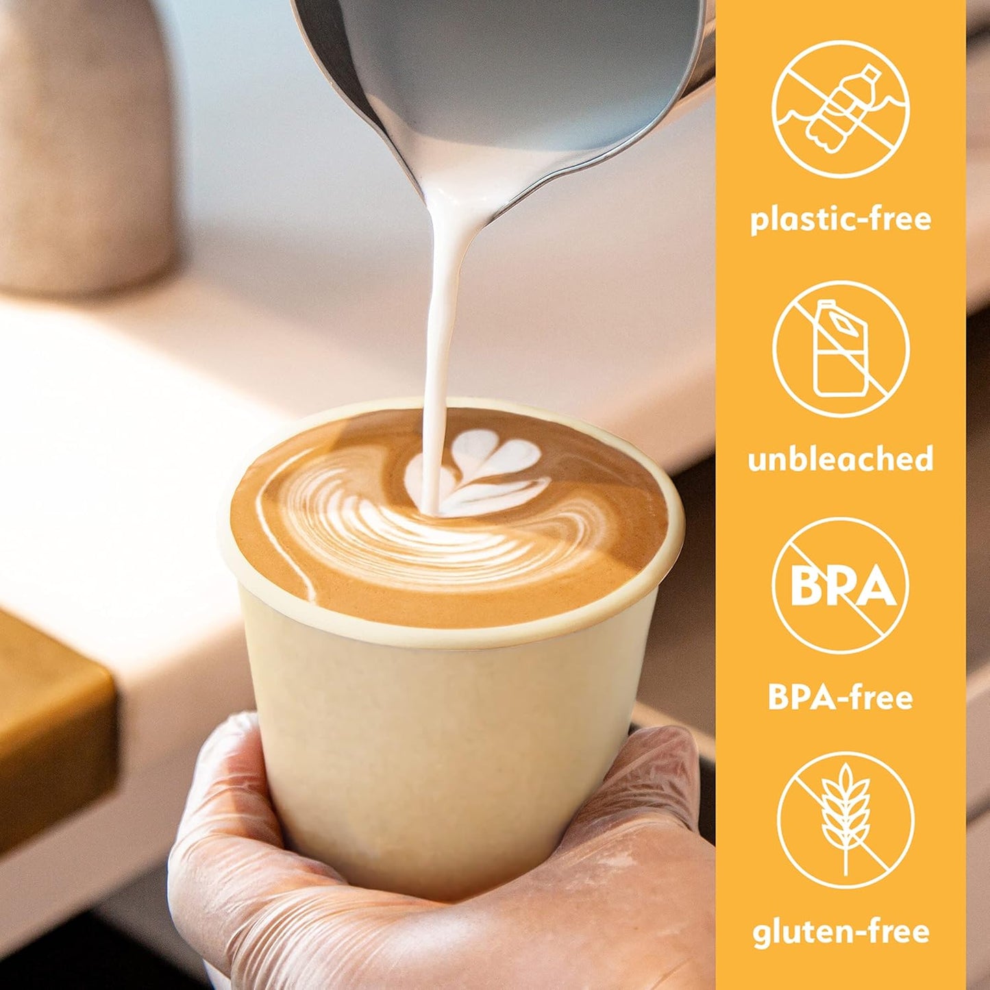 100% Compostable Disposable Coffee Cups [16oz 320 Pack] Paper Cups Made from Bamboo, Eco-Friendly, Biodegradable Premium Party Cups, Natural Unbleached by Earth's Natural Alternative
