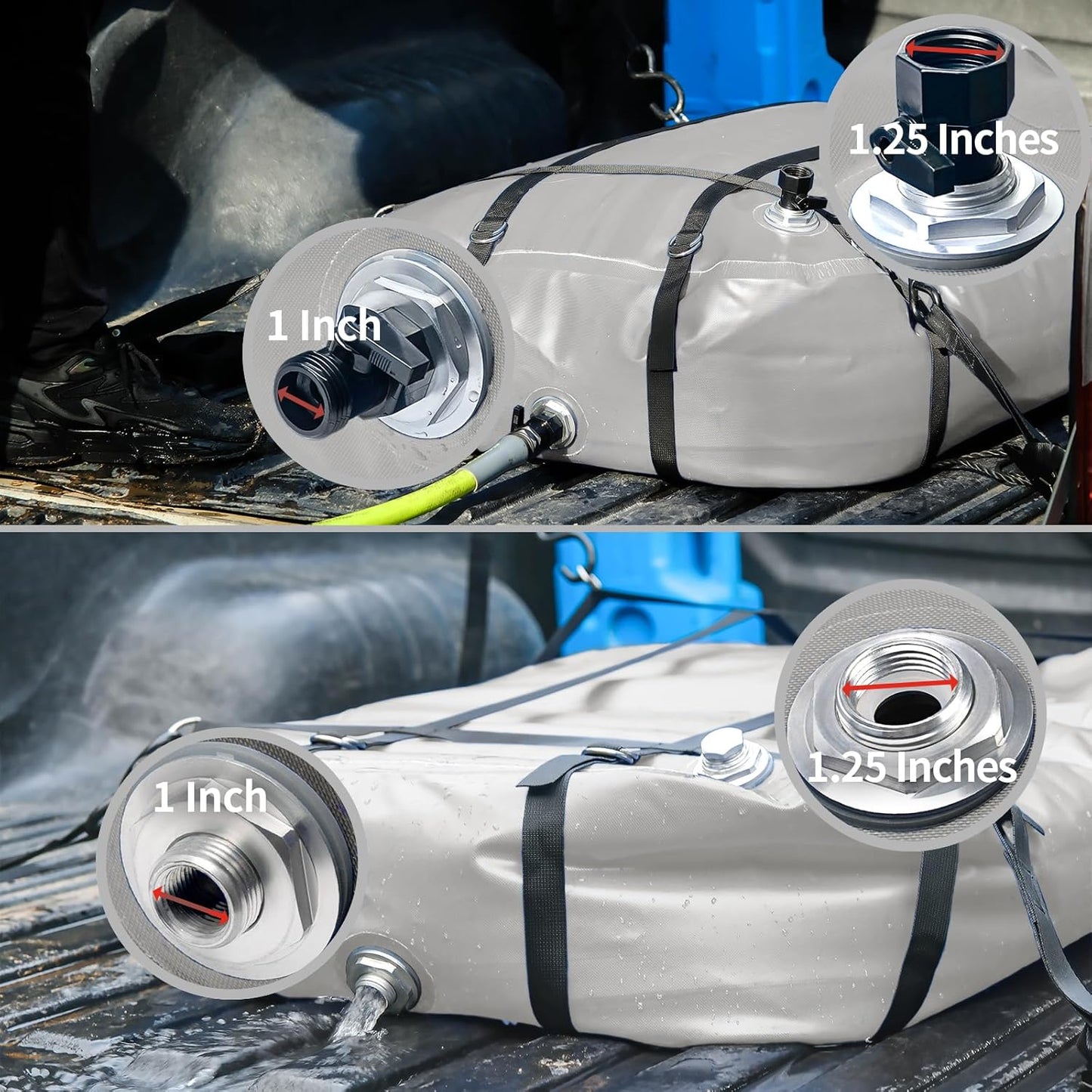 TPU Water Storage Bladder, 35 Gallon Portable RV Fresh Water Tank, Food Grade BPA Free Collapsible Flexible Container for Drinking, Camping, Irrigation & Emergency-Hurricane, Drought, Fire (3/4” GHT)