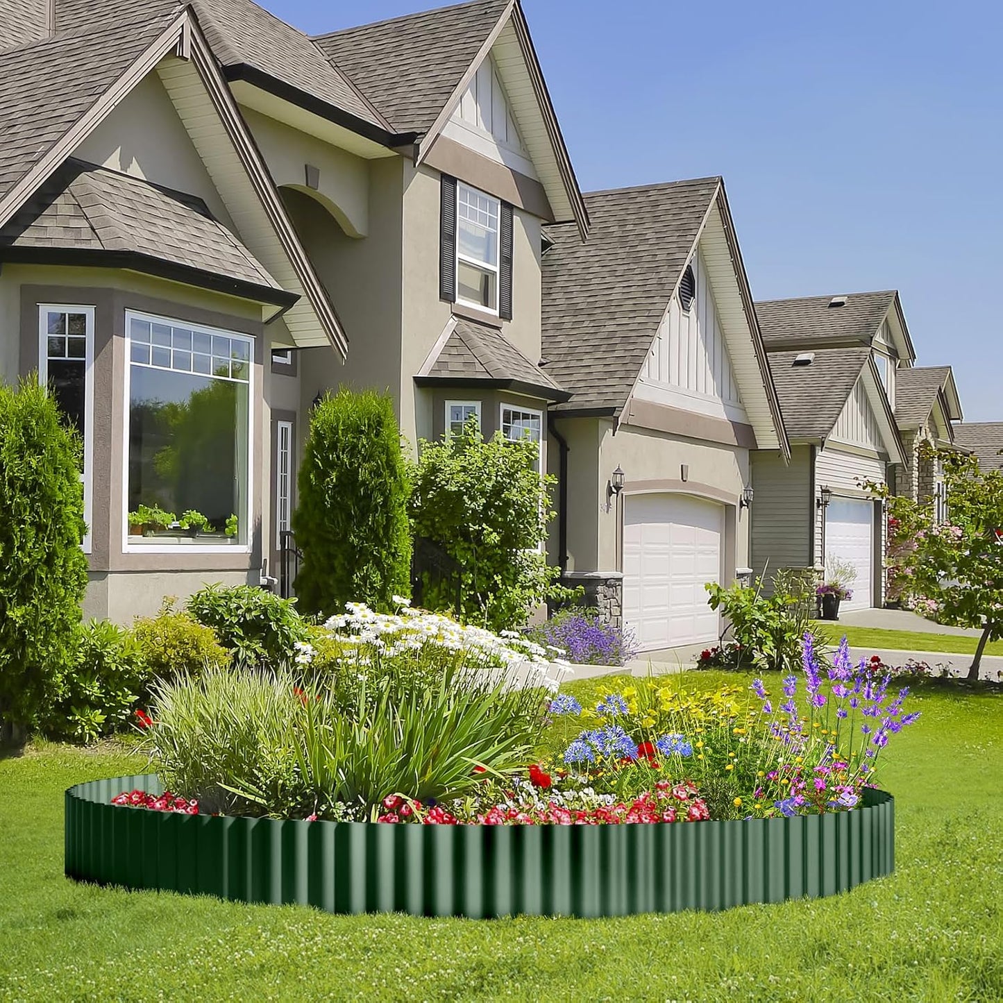 Land Guard Corrugated Metal Garden Edging, 6"×50Ft Steel Landscape Edging, Corrugated Metal Yard Edging Borders, Steel Edging for Landscaping, Garden Fence, Lawn, Flower Bed (Olive-Green)