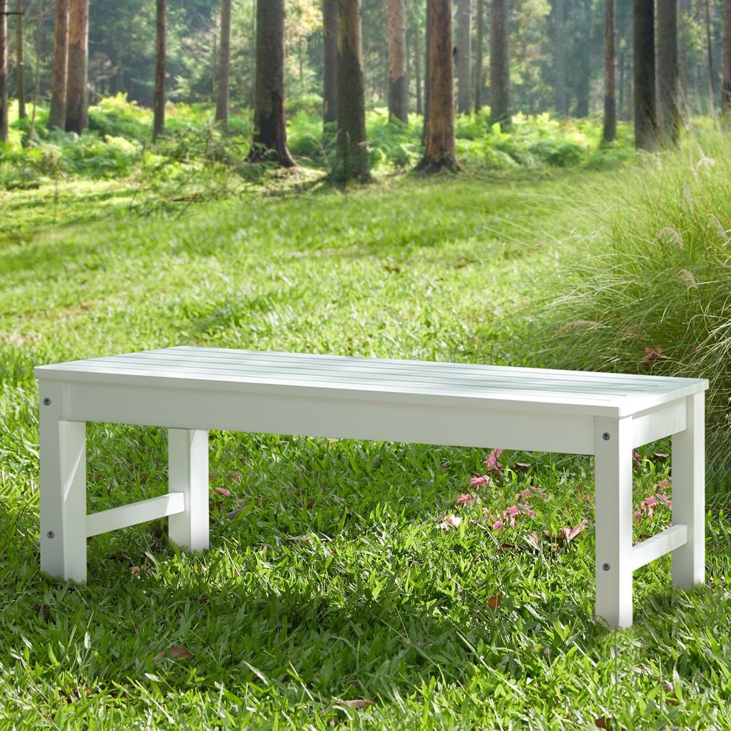 Psilvam Outdoor Bench, Two Person Poly Lumber Porch Bench, Weatherproof Garden Bench That Never Rot and Fade, All-Weather Patio Bench Suit for Garden, Porch, and Park (White)