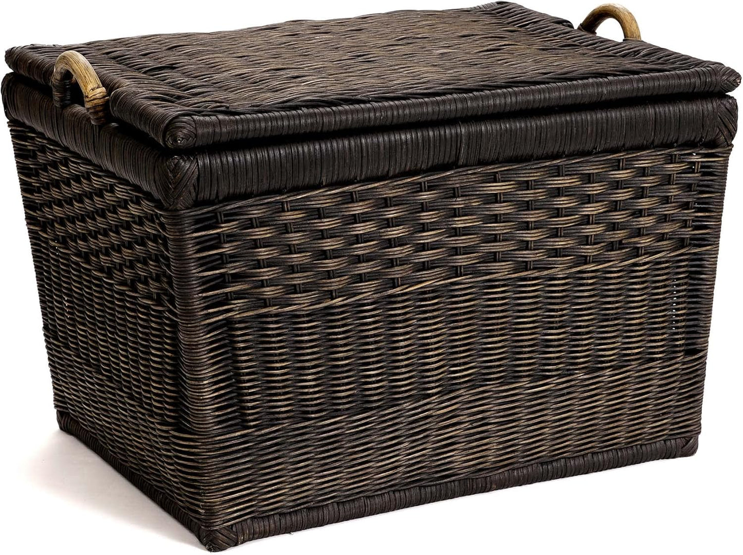 The Basket Lady Lift-Off Lid Wicker Storage Basket, Large, 24.5 in L x 18 in W x 17.5 in H, Antique Walnut Brown
