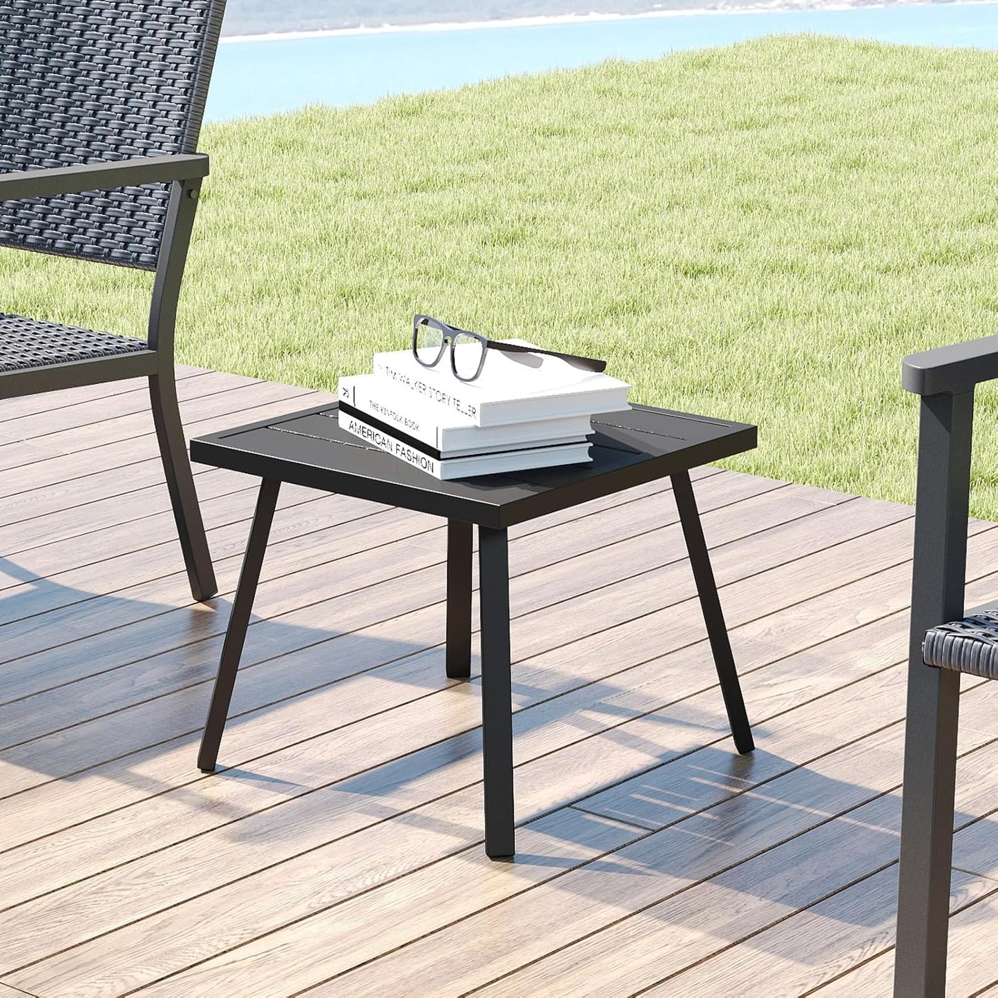 C-Hopetree Small Metal Outdoor Coffee Side Table for Outside Patio, Square, Black
