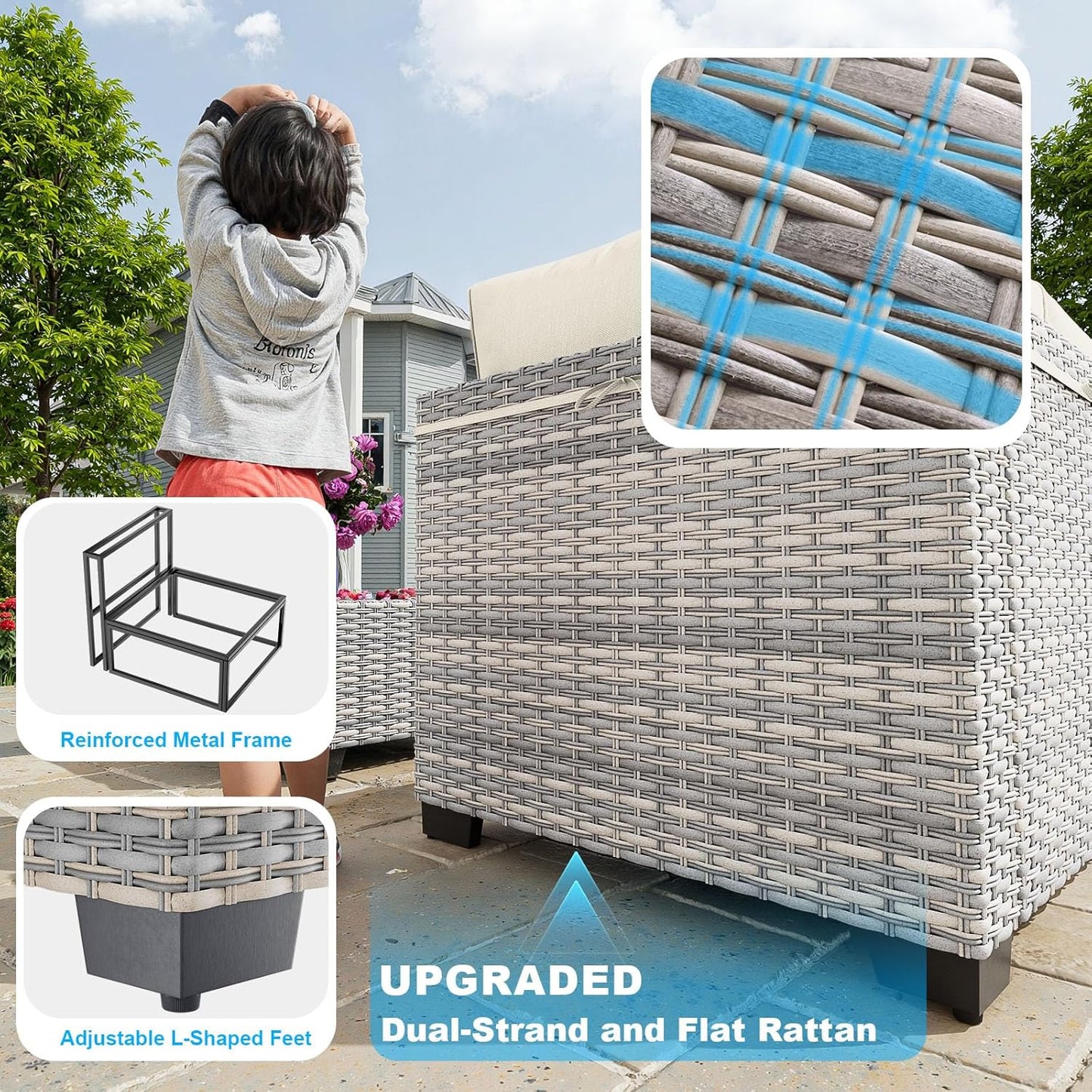 14-Piece Patio Furniture Set, Outdoor Sectional with Thick Cushions, Modular Patio Sofa, Dual-Strand Wicker Rattan, Rust-Resistant Frame, Backyard Furniture for Garden, Deck, Ivory