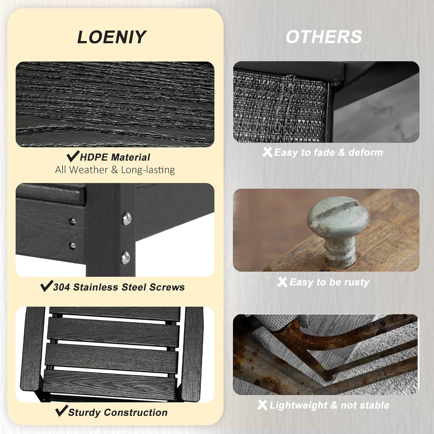 7pcs Outdoor Dining Set, HDPE Patio Dining Set for 6, All-Weather Outdoor Table and Chairs with Umbrella Hole & Adjustable Pads, Modern Patio Furniture Set for Backyard, Poolside &Lawn (Black)