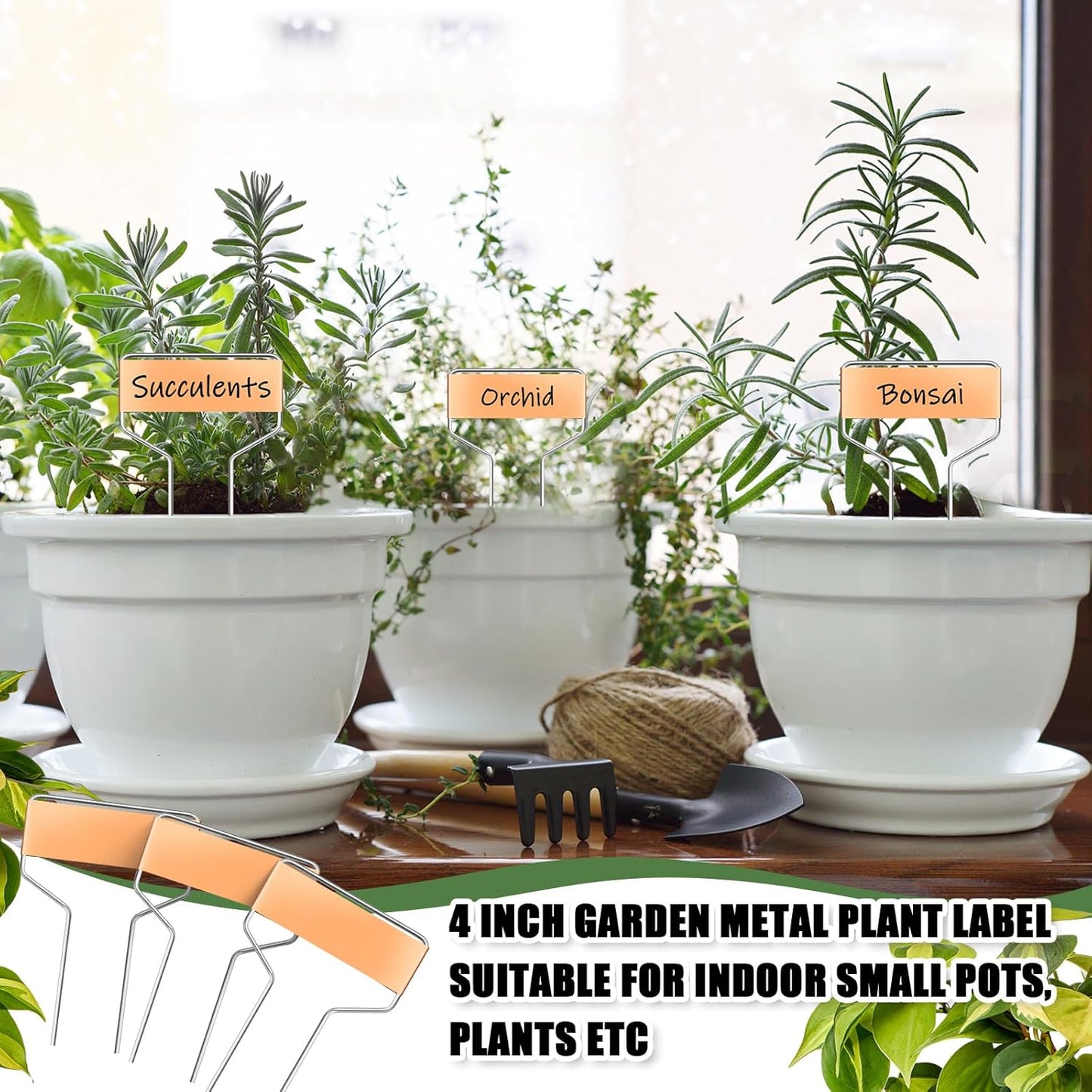 Moxweyeni 60 Pcs Metal Garden Tags Plant Labels for Garden Waterproof Plant Markers with 2 Permanent Pen Planting Nursery Garden Tags Reusable Garden Labels Stake for Plants (Copper Color,4 Inch)