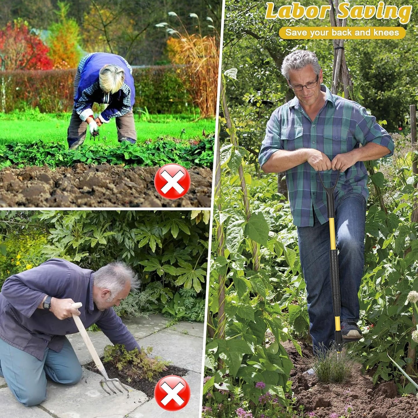 39" Stand Up Weed Puller Tool - Heavy Duty Detachable 3-Claw Weeder with Ergonomic Long D-Handle | Tools for Effortless Garden Weed Removal (Dandelions, Thistles & More)