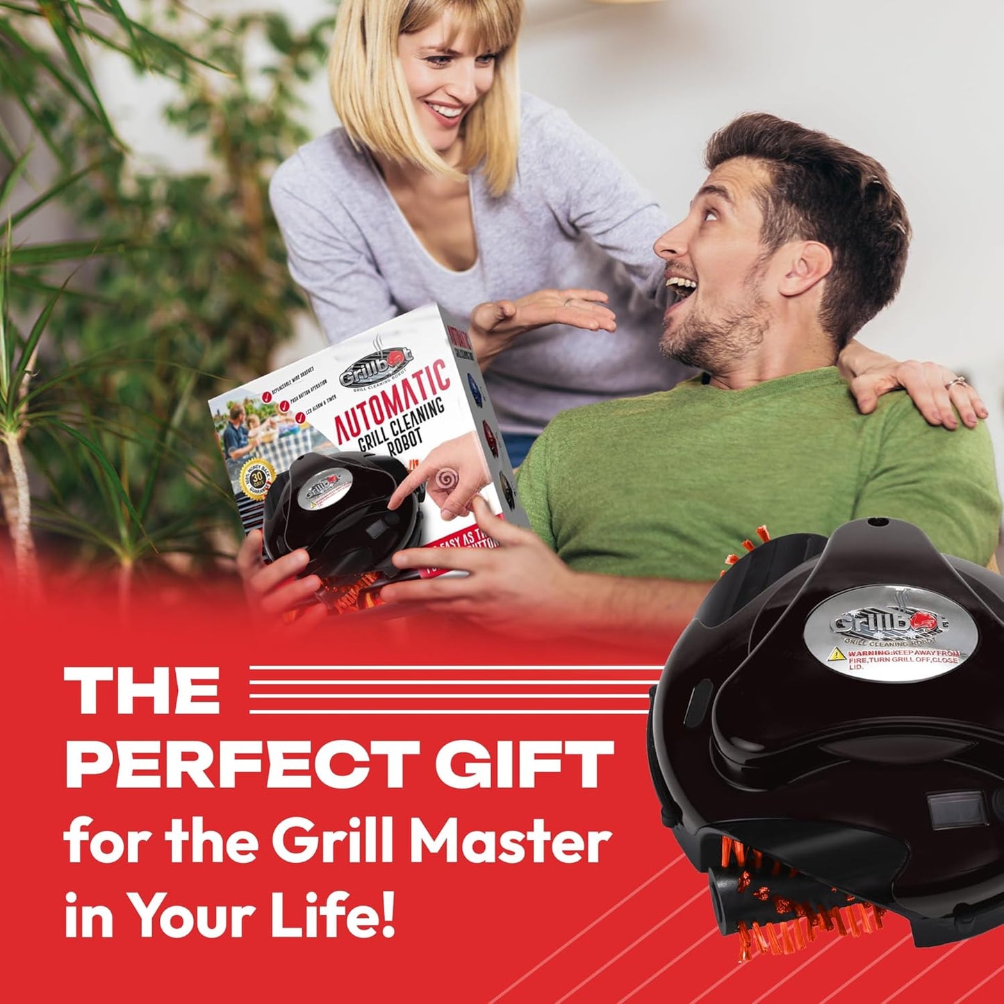 Grillbot Automatic Grill Cleaning Robot with Nylon Brushes, BBQ Grill Cleaner, Grill Brush, Grill Scraper, BBQ Accessories (Red Grillbot + Carry Case)