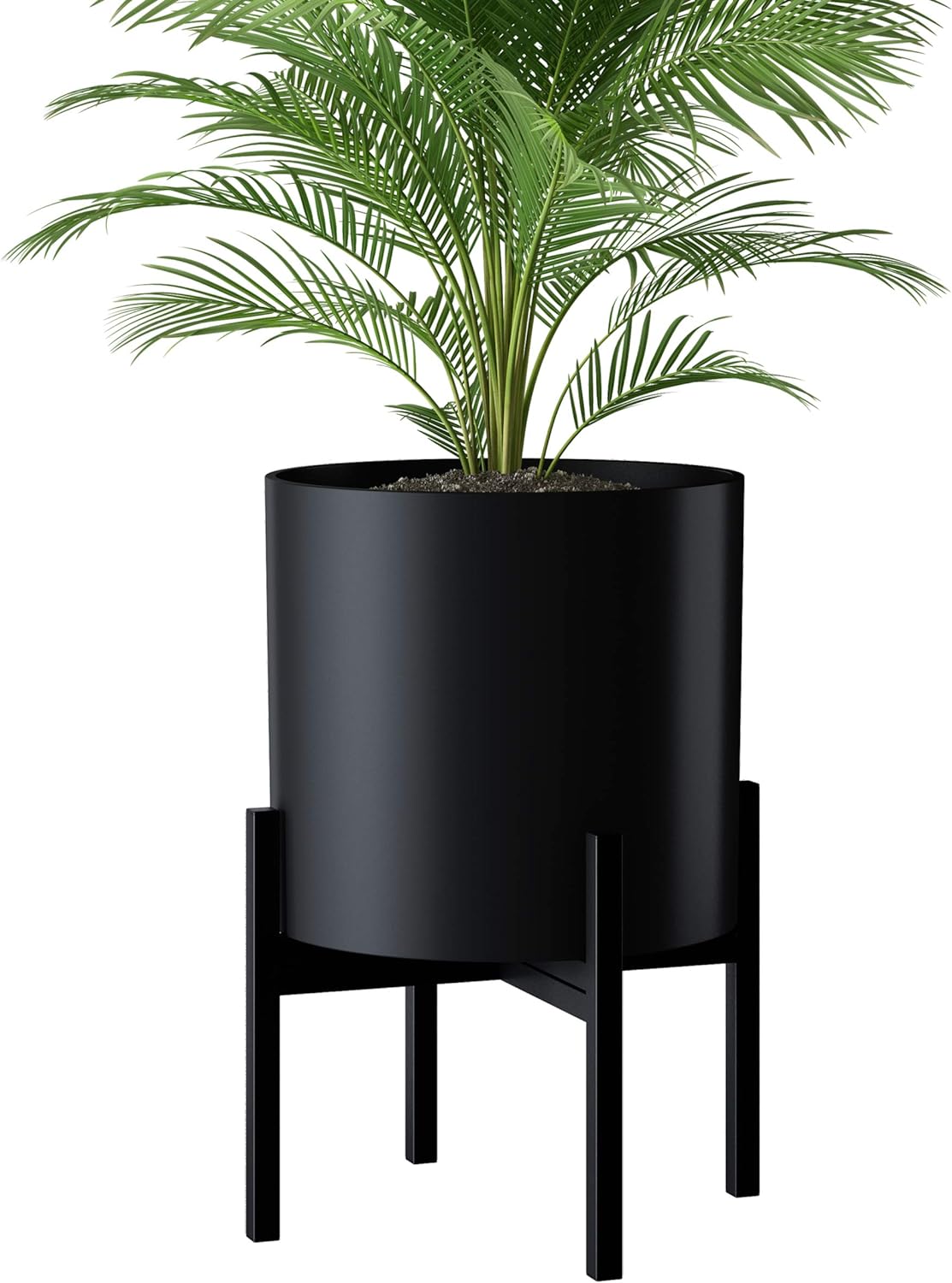 FaithLand Plant Pot 14 inch - Perfectly Fits Mid-Century Modern Plant Stand - Drainage Plug and Drainage Mesh Screen - Matte Black