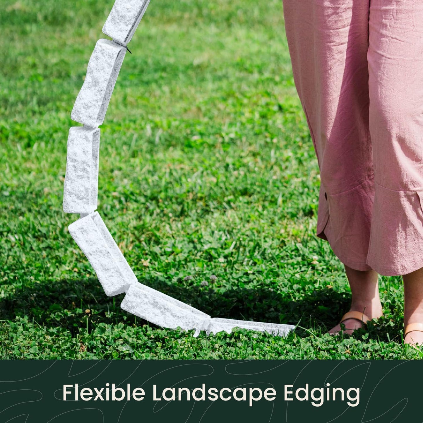 Beuta Landscape Edging | Garden Edging Border | No Dig Faux Stone Bricks & Spikes for Lawn Edging, Flower beds, Pathways & Yards – 1 Pack | Each Pack Has 6 Bricks 48" Lx 4" W x 2.25" H|Limewash