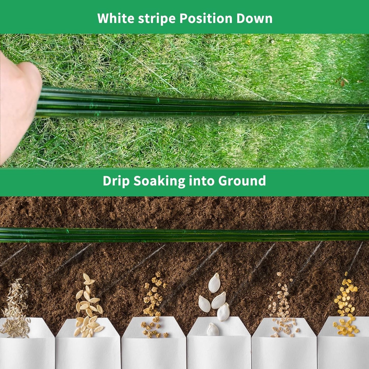 150 FT (75FT*2) Flat Sprinkler Hose for Lawn Watering Garden Soaker Hose with Holes, Heavy Duty Lightweight No-Kink Water Hose with Stakes, Irrigation Hose, Great Fun for Kids and Dog