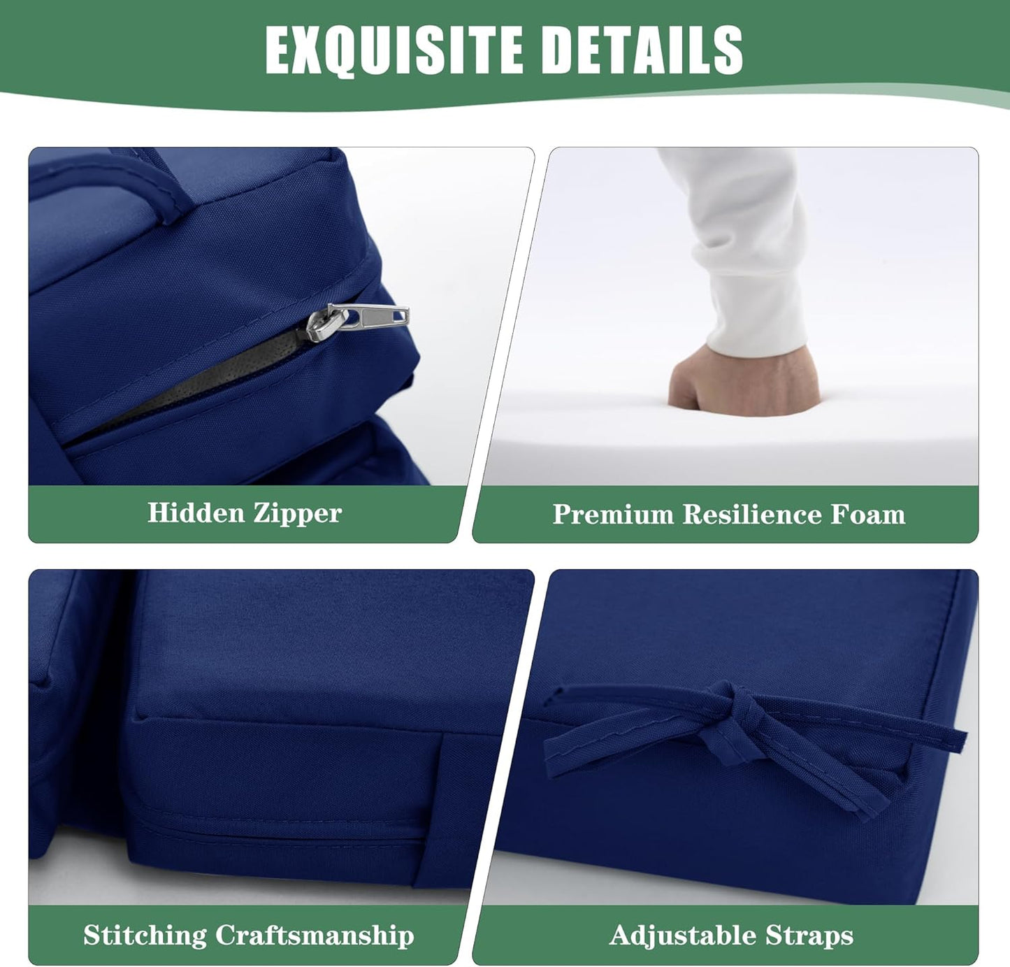 Chaise Lounge Cushions Outdoor Set of 4 - Waterproof and Fade Resistant Sun Lounger Replacement Cushions - Patio Lounger Pads with Removable Cover for Pool, Deck, 72 x 21 x 3 Inch, Navy