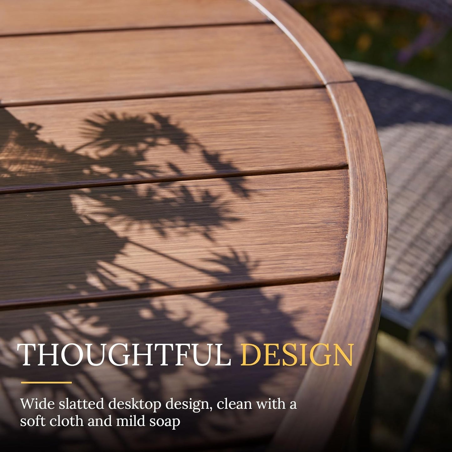 VICLLAX Patio Dining Set for 6, Outdoor Furniture Set Includes 47.2" Round Patio Table and 6 Patio Sling Chairs, Walnut Tabletop and Brown Fabric