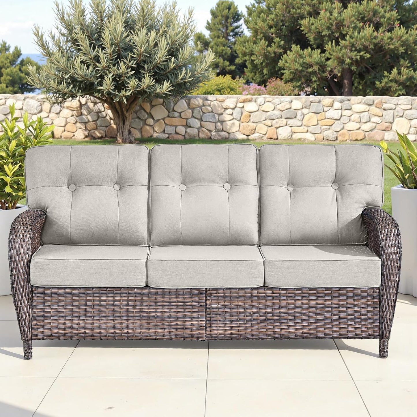 9-Piece Rotating Balcony Chair Set with 31-inch T-Shaped Wide backrest - Rattan Outdoor Rotating Balcony Chairs, Wide backrest Comfortable Outdoor Sliding Chair - Brown | Beige