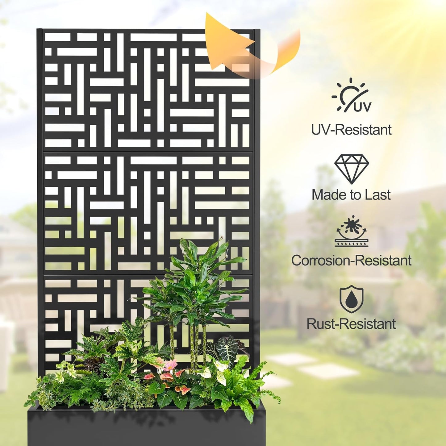 Raised Garden Bed with Trellis and Wheels,73"x35"x16" Metal Raised Garden Bed,Black Modern Metal Planter with Climbing Trellis for Vines & Vegetables