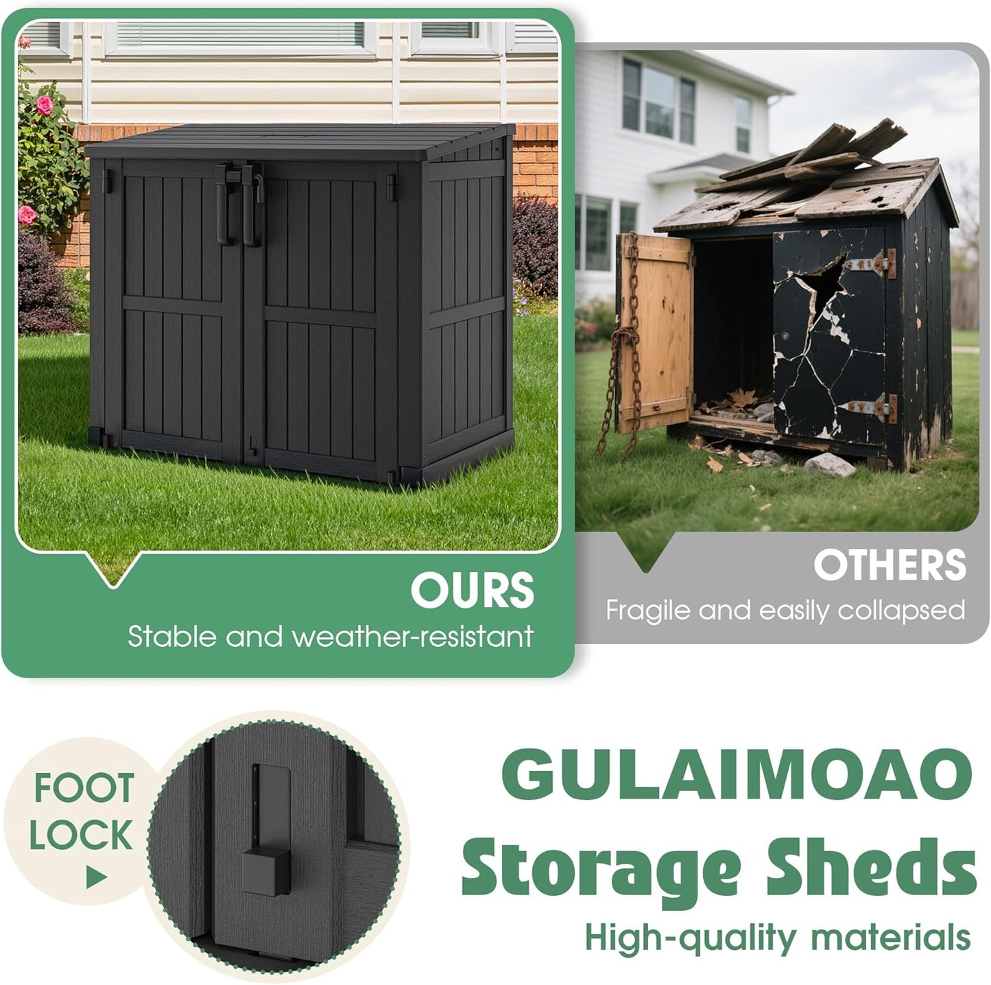 Horizontal Resin Storage Shed 36 Cu Ft with Lockable Doors, Portable Outdoor Storage Cabinet -Easy to Assemble,Sheds & Outdoor Storage, Waterproof Outdoor Storage Box for Backyards,Black