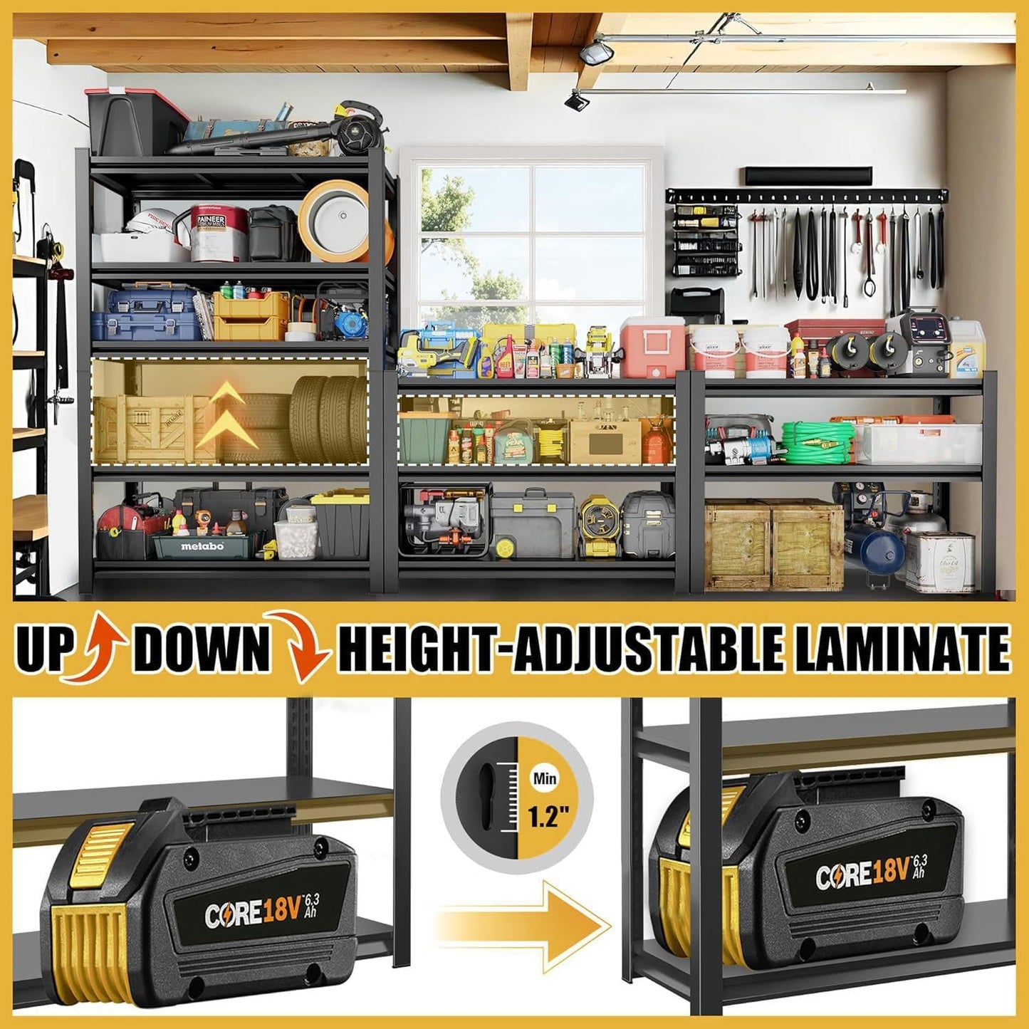 Garage Shelving Metal Storage Shelves 5-Tier Shelving Units Adjustable Storage Shelves Heavy Duty for Basement, Commercial, Warehouse, Industrial, Black