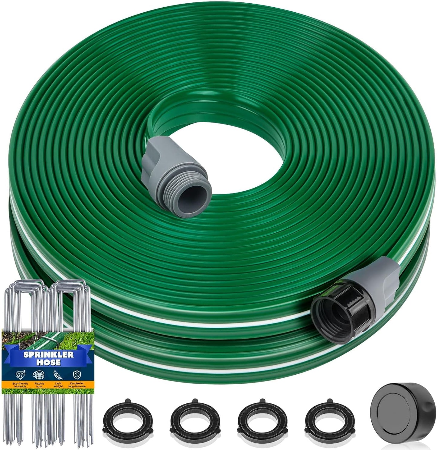 Jin&Bao Sprinkler Hose with Holes 75FT, Heavy Duty Watering Garden Hose, High-Efficiency Sprinklers System for Lawn and Garden with Staples