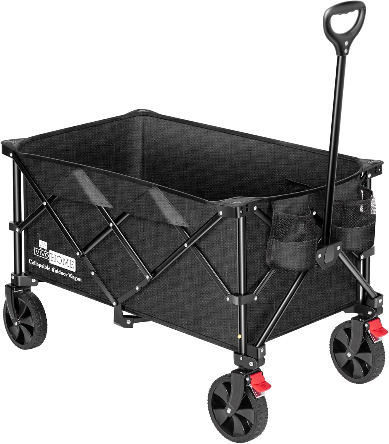 VIVOHOME 200L Collapsible Wagon 300lbs Heavy Duty Folding Utility Garden Cart Foldable Beach Wagons Large Capacity for Camping Picnic - Black