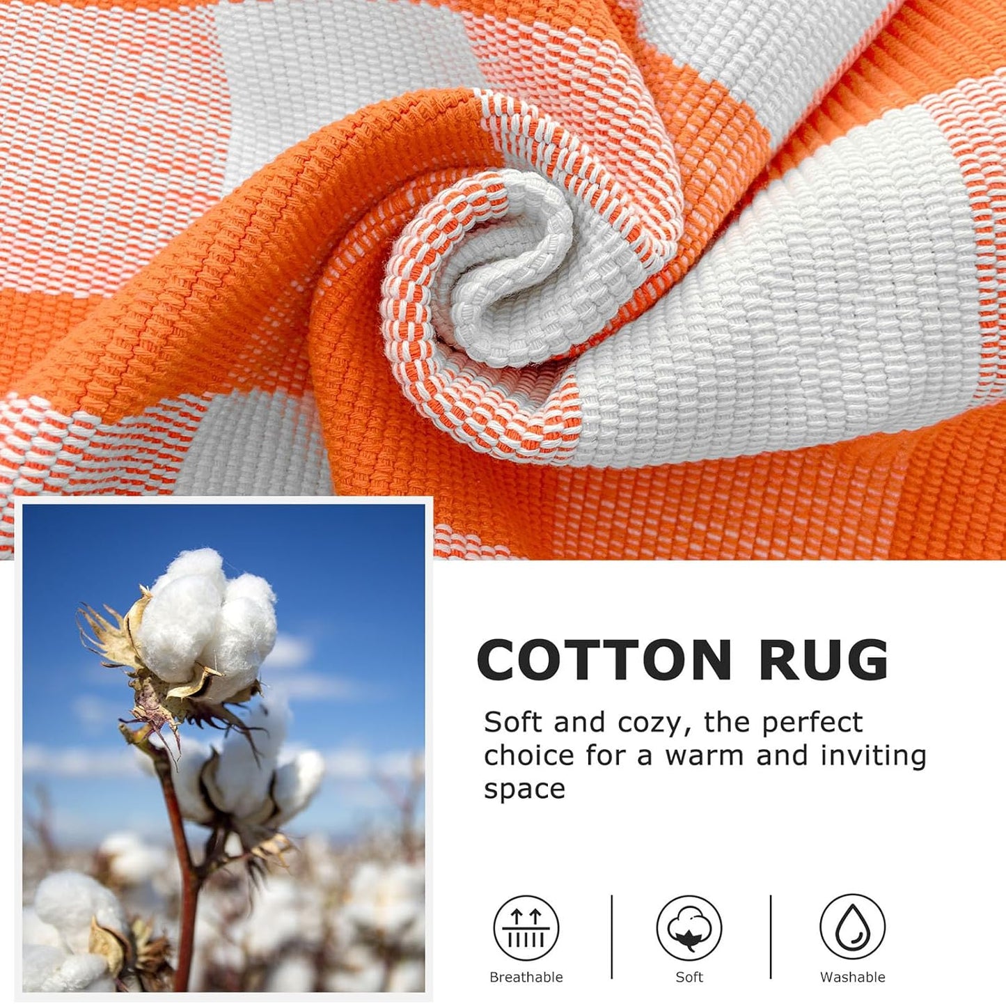 IOHOUZE Fall Buffalo Plaid Check Rug Outdoor Doormat 3x5 Ft Washable Woven Outdoor Indoor Welcome Mats for Front Door/Farmhouse/Entryway/Home Entrance Orange and White Outdoor Rug