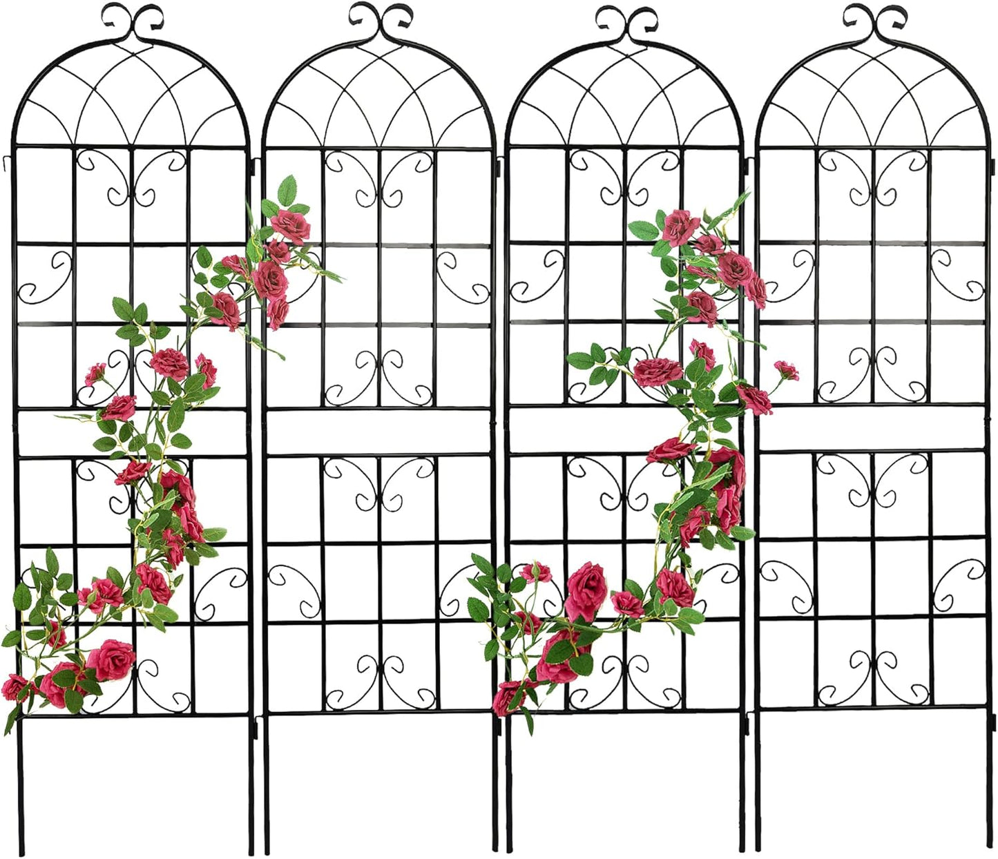 4 Pack Metal Garden Trellis 71" x 19.7" Black Fence Rustproof Garden Trellis for Climbing Plants Support Roses Flower Outdoor Lawn, Black