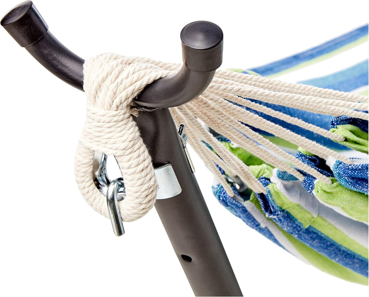 Amazon Basics Double Hammock with 9-Foot Space Saving Steel Stand and Carrying Case, 450 lb Capacity, Oasis Stripe, 110 x 47 x 43 inches