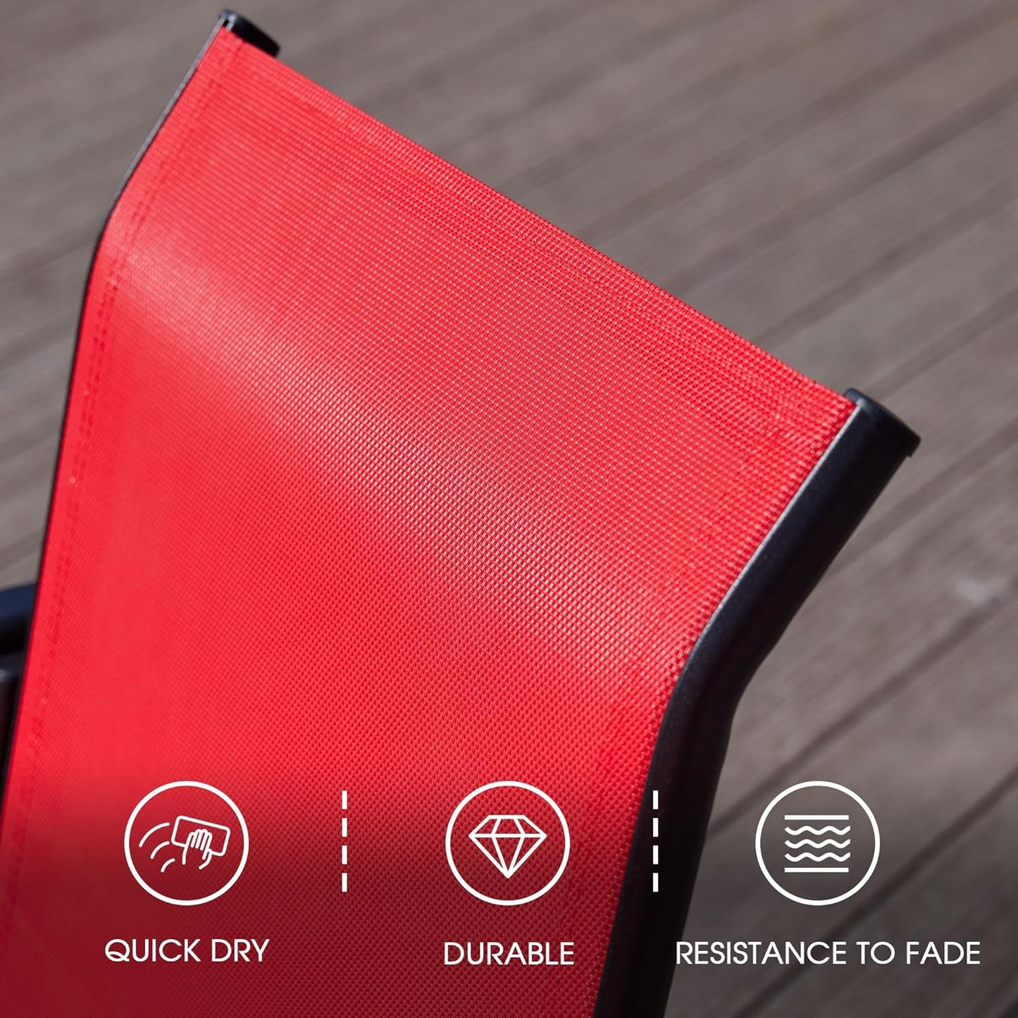 VICLLAX Patio Dining Set for 8, Outdoor Furniture Set Includes 53" Round Patio Table and 8 Patio Sling Chairs, Black Tabletop and Red Fabric