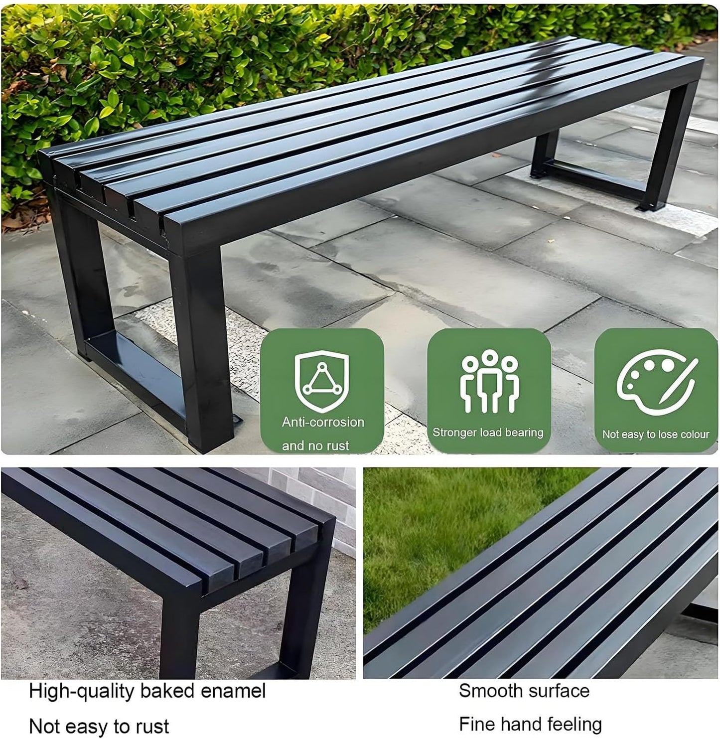 Weatherproof Metal Dining Bench, Outdoor Bench Backless Patio Bench 2-Person Farmhouse Bench Garden Bench for Kitchen, Living Room, Entryway(Yellow,59in)