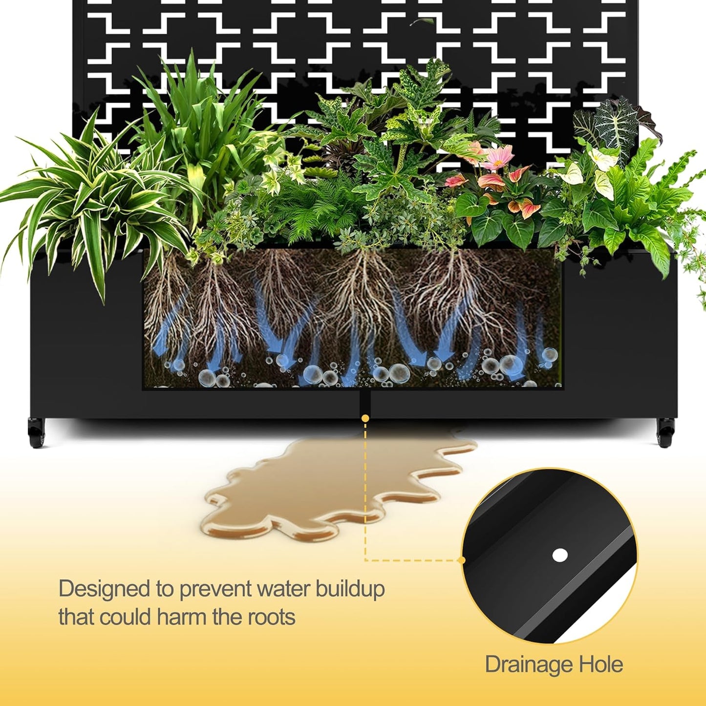 Raised Garden Bed with Trellis and Wheels,73"x47"x16" Metal Raised Garden Bed,Black Squared Metal Planter with Climbing Trellis for Vines & Vegetables