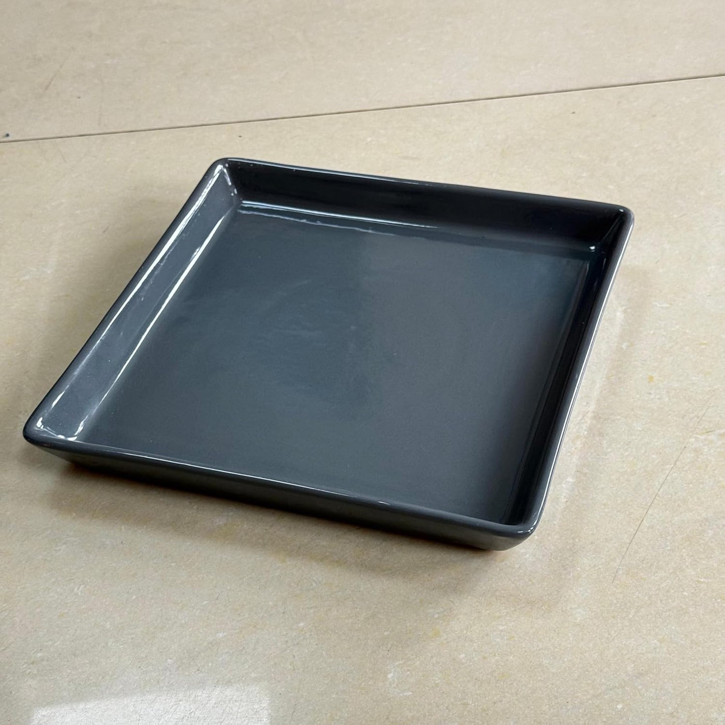 Square Plant Saucer 10 Inch 2 Pack，Plant Trays for Pots, Gray Ceramic Plant Saucers for Indoors Outdoors, Plant Drip Tray 4 6 8 10 12 14 Inch
