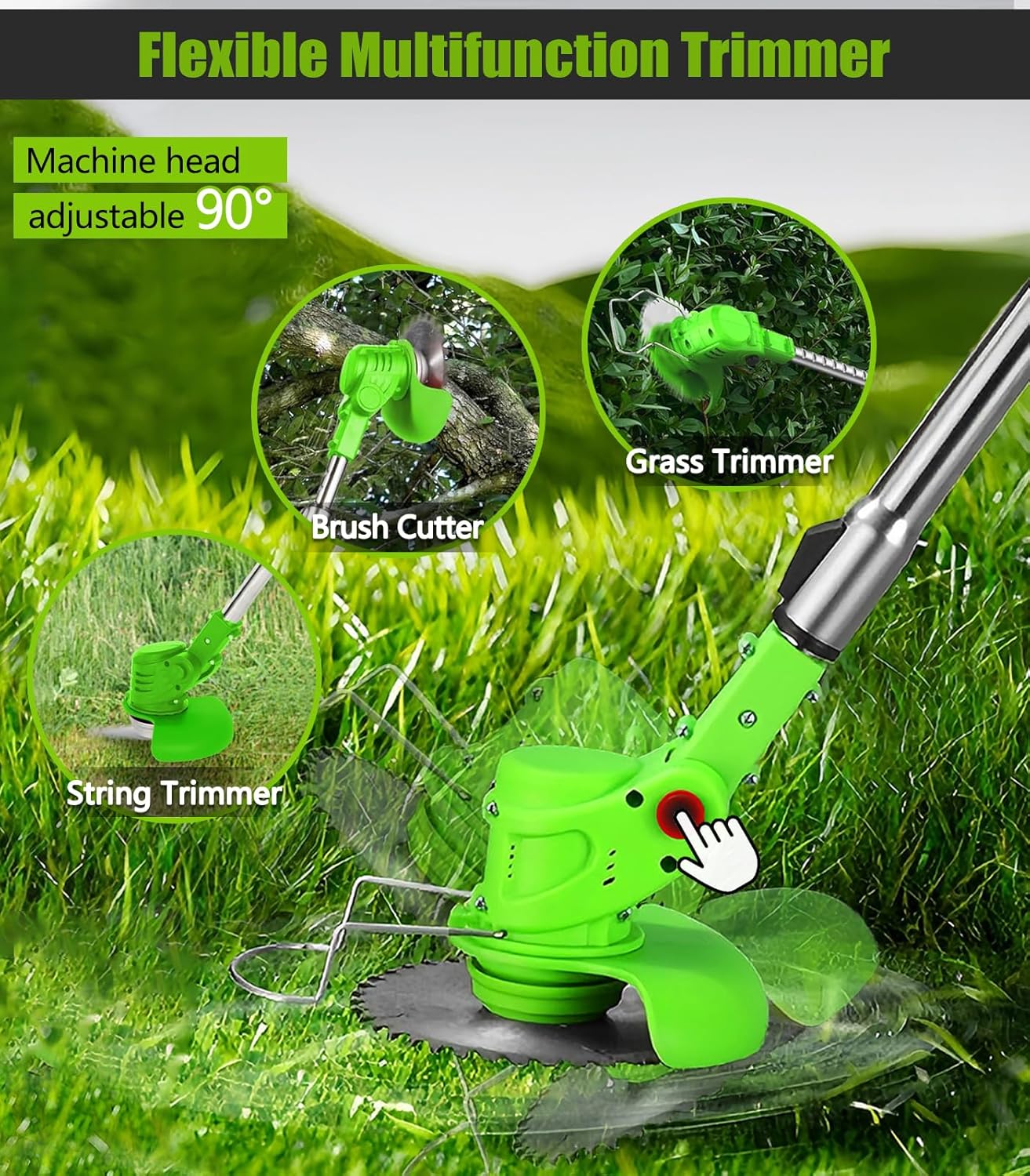 Electric Weed Wacker Cordless, 21V Weed Cordless Eater, 4 in 1 Lightweight Stringless Brush Cutter, with 2 Pcs 4.0 Ah Battery Grass Trimmer, 4 Types Blades for Yard Clearing (Green)