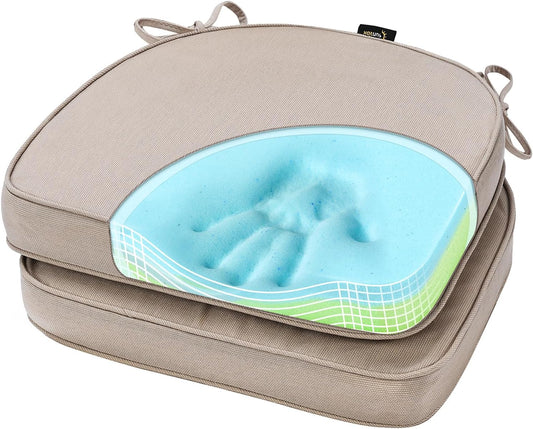 SUNROX Gel Memory Foam Chair Cushions, FadeShield Water-, Stain-Resistant Durable Reversible Seat Cushion Pads with Ties for Indoor/Outdoor Kitchen Dining Office, 19"x19", Set of 2, Husk Birch