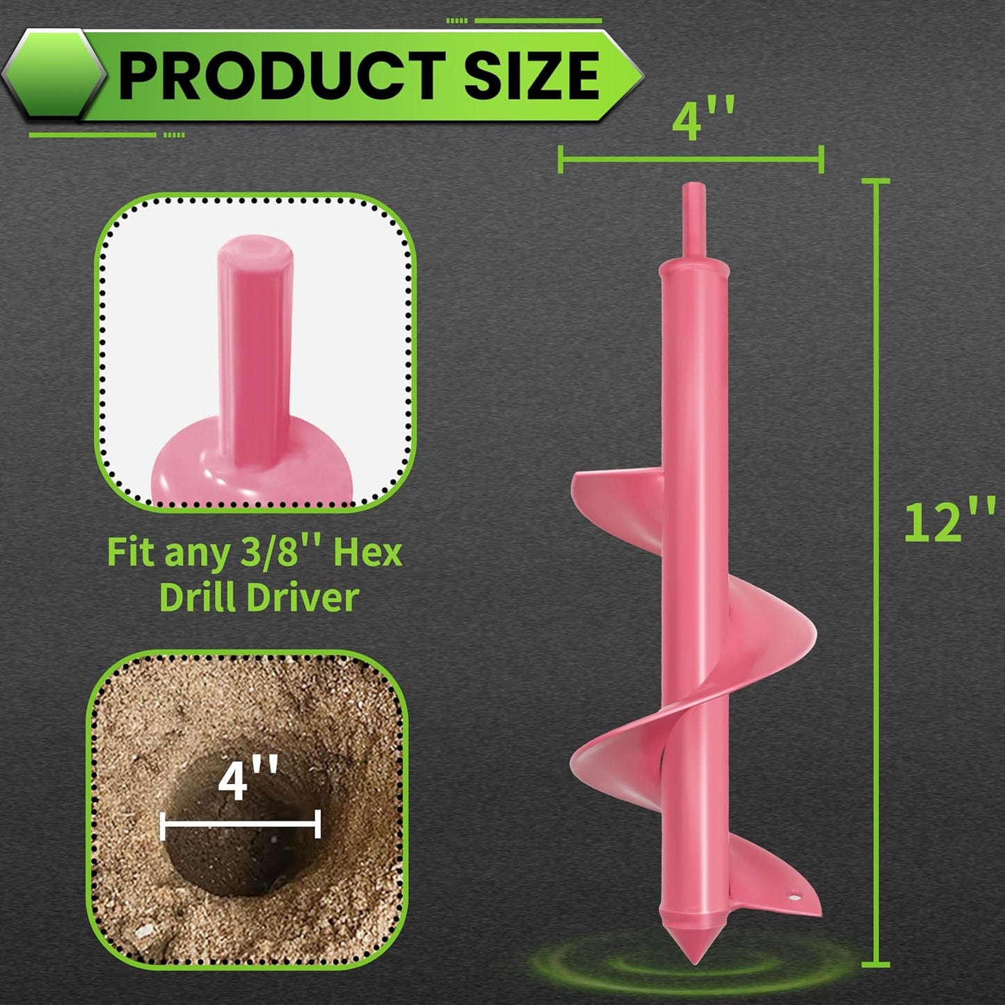 SYITCUN Auger Drill Bit for Planting - 4"X12" Heavy-Duty Garden Auger Spiral Drill Bit - Bulb Planter Tool & Auger Post Hole Digger - 3/8" Hex Drive Drill