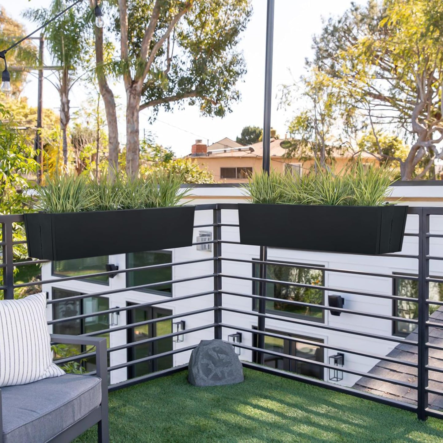 2 Pack Metal Railing Planter Box, 30 Inch Balcony Planters with Adjustable Brackets, Large Hanging Planters for Outdoor Fence Deck