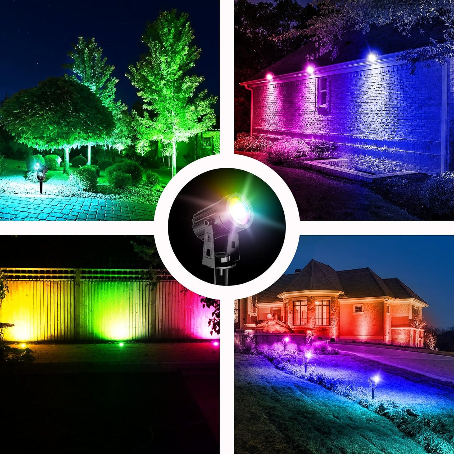 T-SUN RGB Solar Spotlights Waterproof Outdoor, Lights Auto ON/Off Color Changing Wall for Garden, Driveway, Pathway, Pool Area(RGB), 1-IN-1