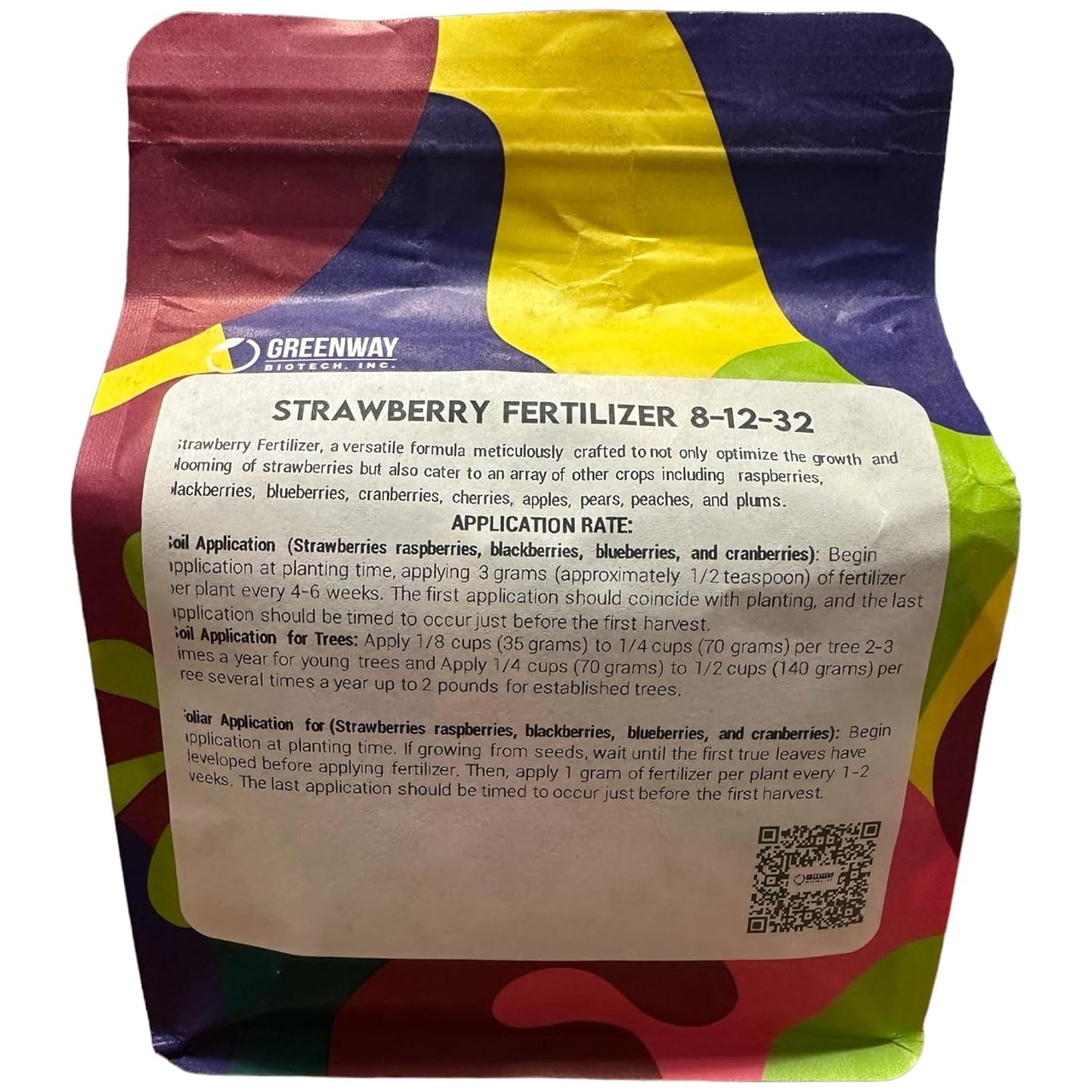Greenway Biotech Strawberry 8-12-32 Fertilizer Powder 100% Water Soluble Plus Trace Minerals- Includes Essential Chelated Micronutrients for Tasty Fruits (2 Pounds 400 Gallons)