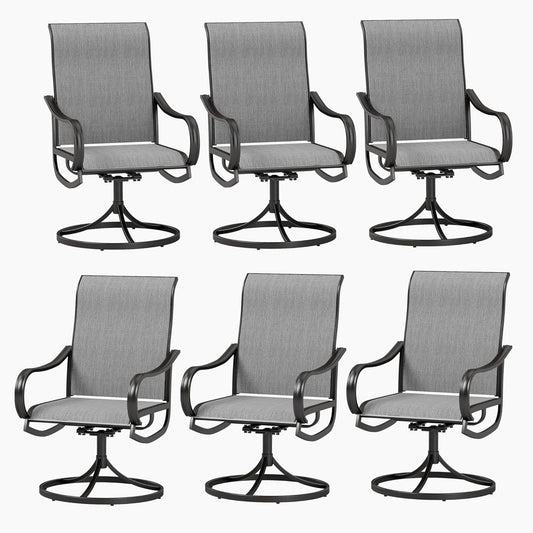 PHI VILLA Patio Swivel Dining Chairs Set of 6, Outdoor Chair with Textilene Mesh Fabric & Black Metal Frame for All Weather Outdoor Lawn Garden Poolside (Gray)