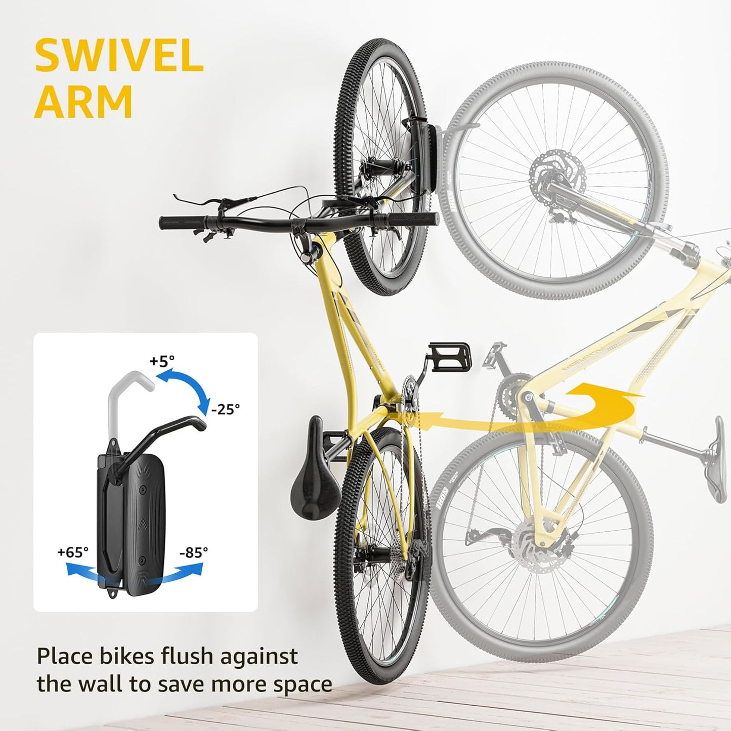 monTEK Swivel Bike Wall Mount, Bike Hangers for Garage, Space-Saving Vertical Bike Rack, Sturdy Bike Storage Rack Holds Up to 66lbs, Easy to Install, 2 Pack