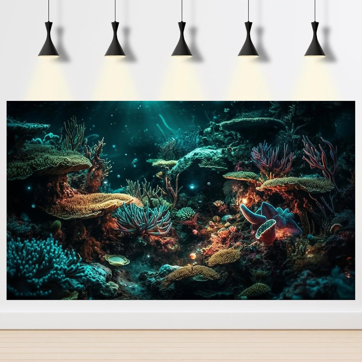 Aquarium Background Colorful Picturesque Coral Reef Terrarium Background Tropical Sea Various Hard Corals Underwater Landscape Fish Tank Backdrop Aquarium Poster Background Vinyl 36x24in