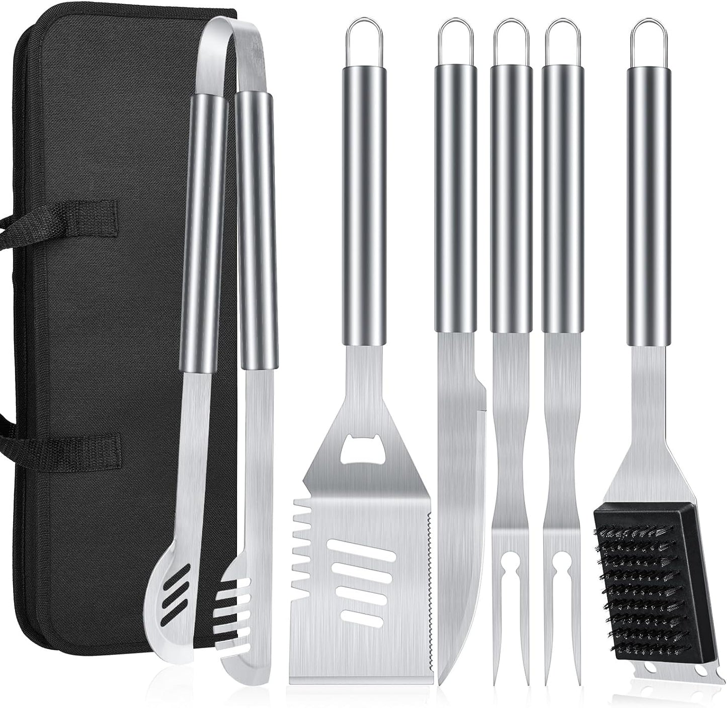 BBQ Grilling Accessories, 16-Inch Stainless Steel BBQ Grill Tools Set for Men, Heavy Duty Grilling Accessories Kit for Camping, Kitchen, Extra Thick Barbecue Utensil