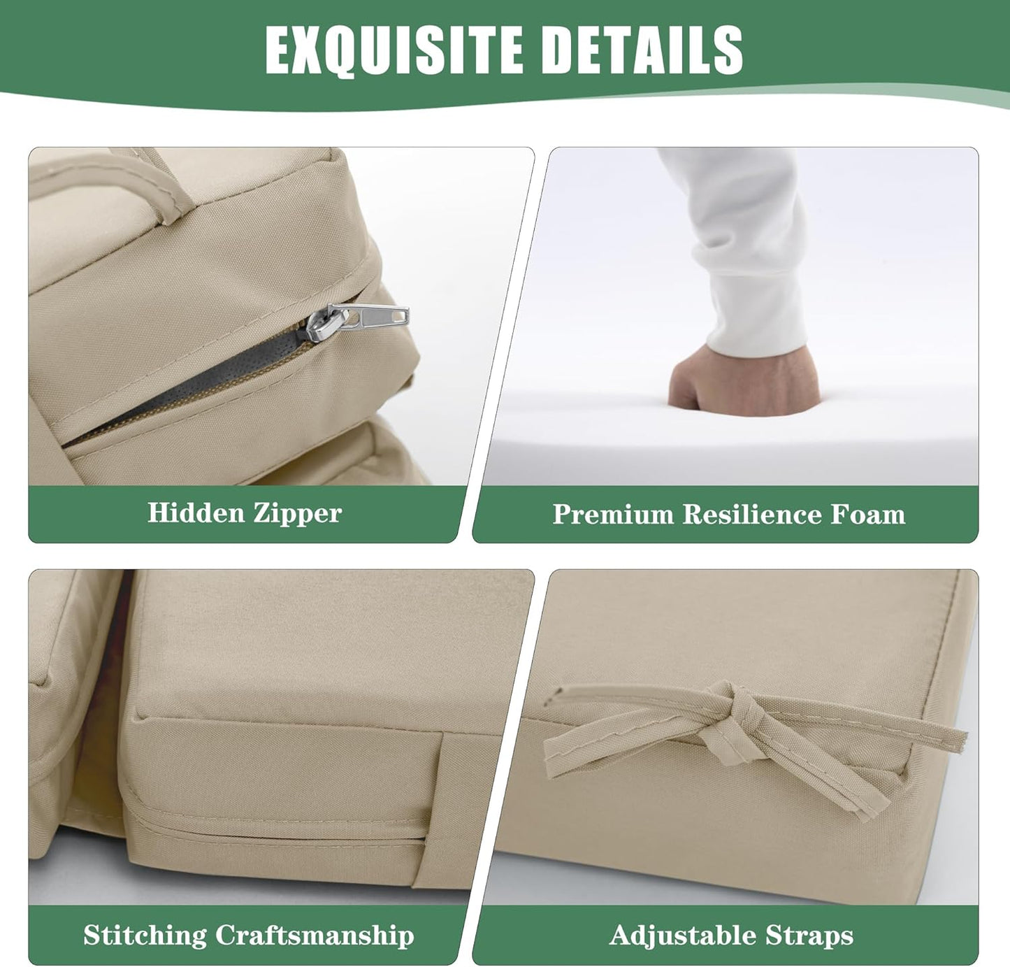 Chaise Lounge Cushions Outdoor - Waterproof and Fade Resistant Sun Lounger Replacement Cushions - Patio Lounger Pads with Removable Cover for Pool, Deck, Lawn, 72 x 21 x 3 Inch, Cream