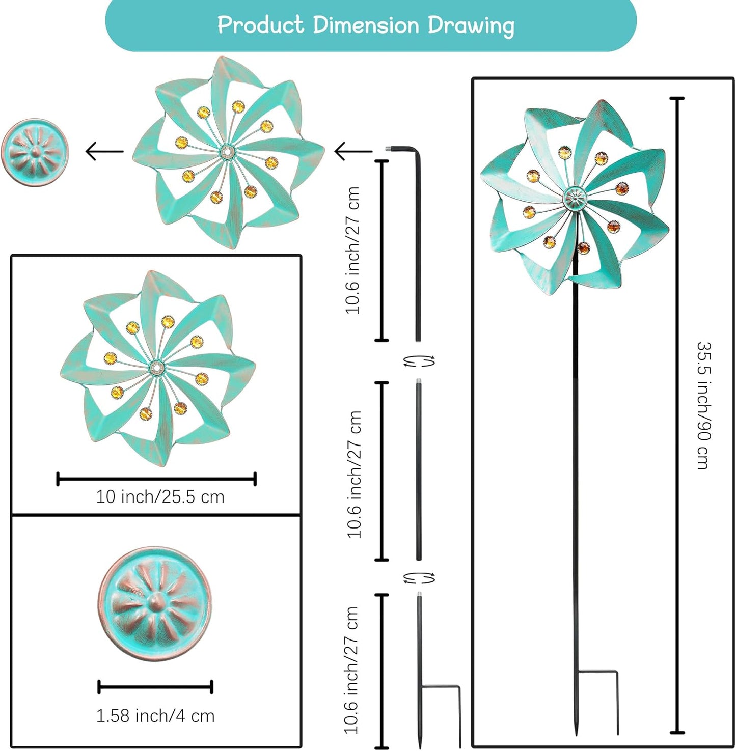 Wind Spinners Outdoor, 10 inch Wind Sculptures & Spinners, Metal Kinetic Wind Spinner, Decorative Pinwheels Large Wind Spinners for Yard and Garden Decor,Green