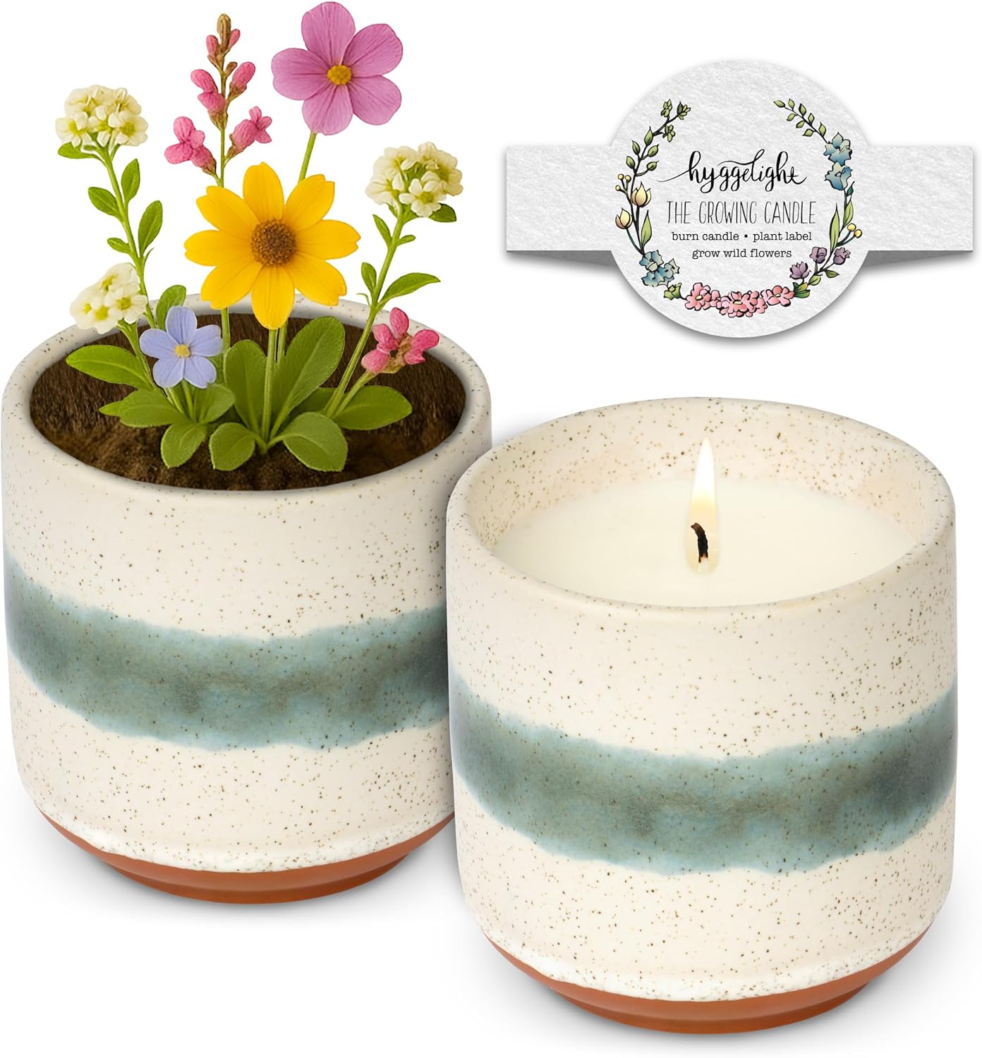 The Growing Candle, Mint & Eucalyptus Scented, 8.5oz Ceramic Pot, Aromatherapy Candles, 100% Soy, Edith
