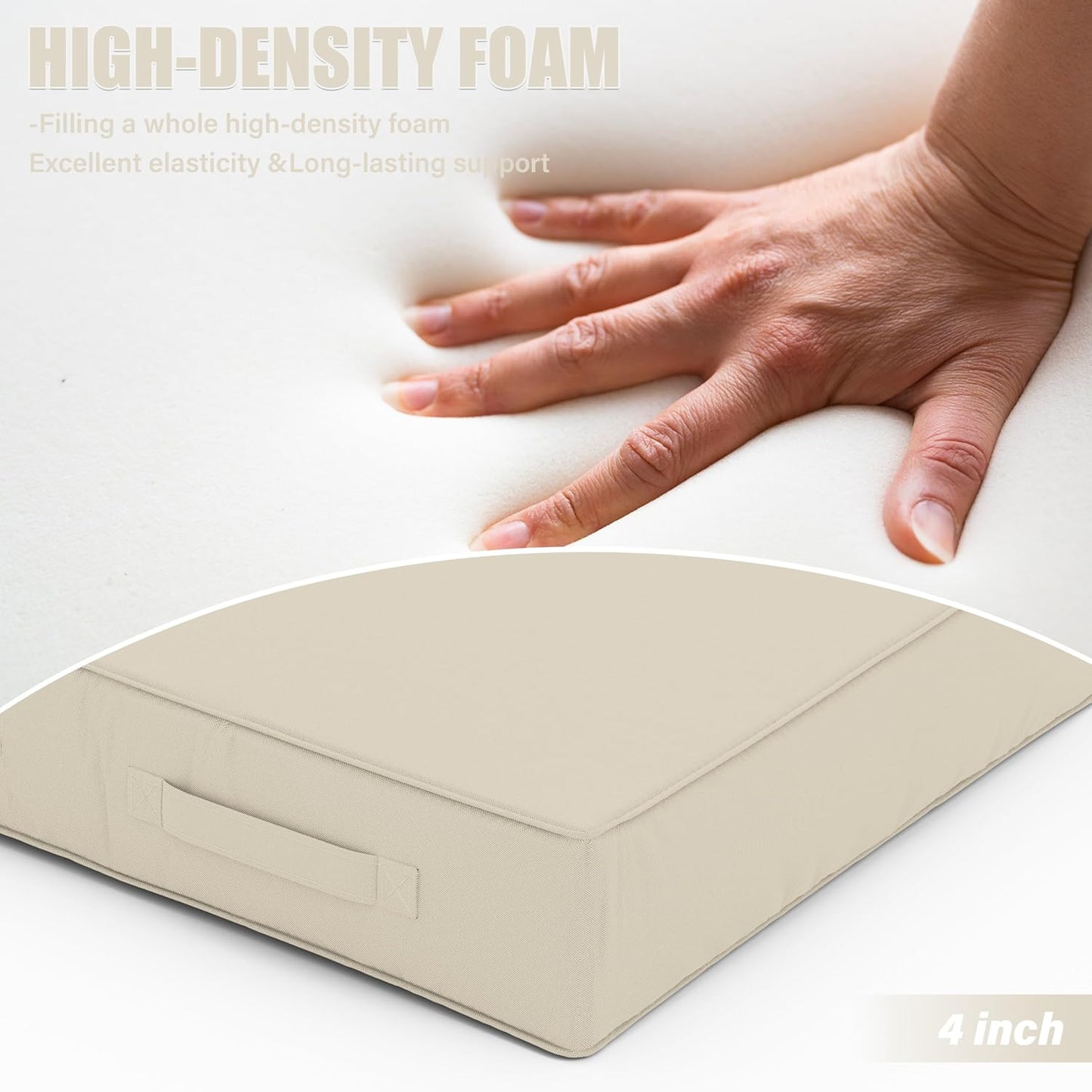 Patio Chair Cushions 19 X 19 X 4 Inch Waterproof Outdoor Seat Cushions for Patio Furniture, Outdoor Sofa Couch Pads with Ties & Handle, Set of 2, Cream