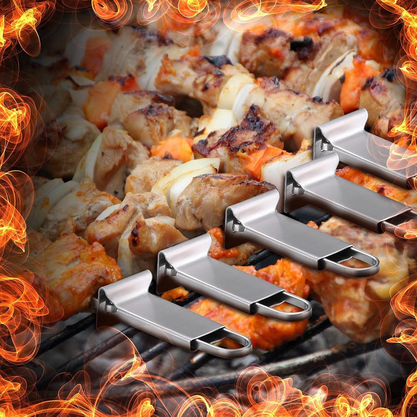 Lallisa Kabob Skewers - Metal BBQ Skewer Sticks with Push Bar for Meat, Chicken, Vegetable & Fruit (12 Pieces)