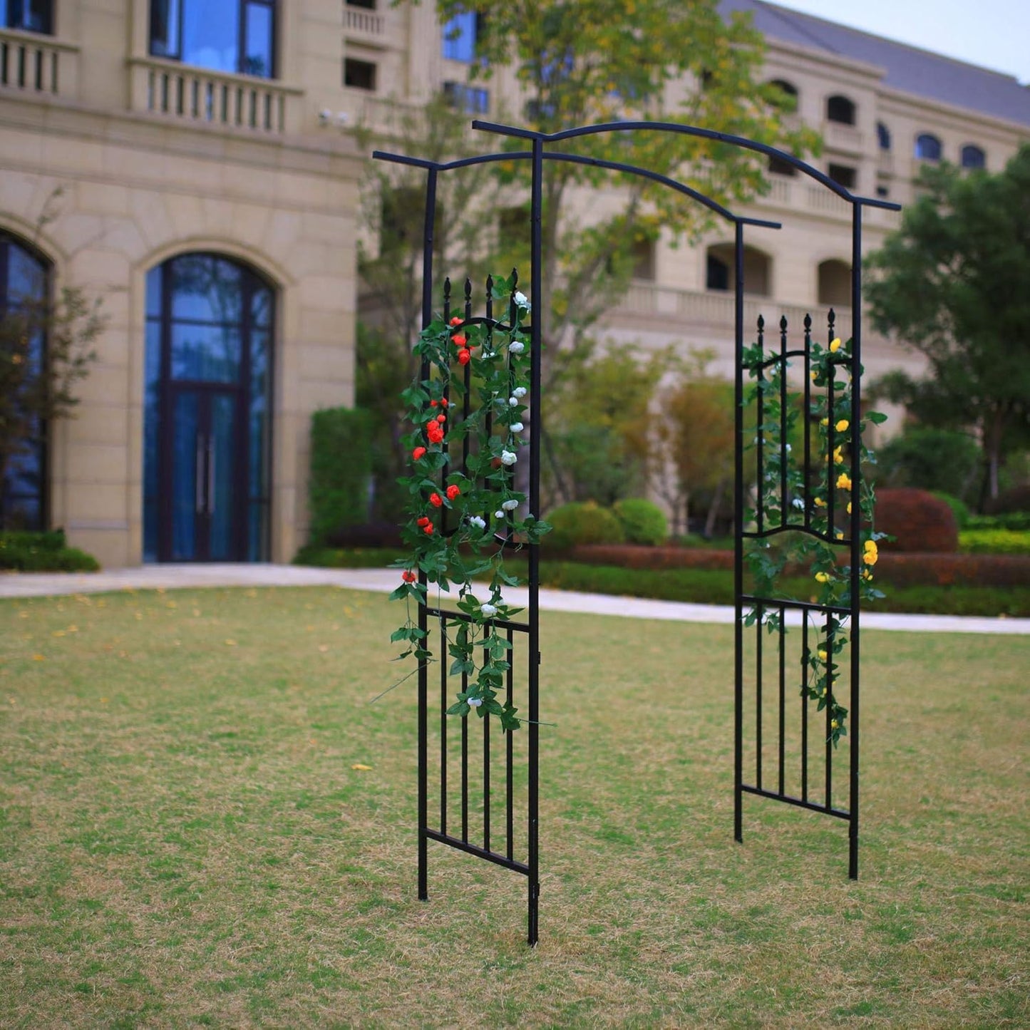 Steel Garden Arch, 6'8" High x 4'11" Wide, Garden Arbor for Various Climbing Plant, Outdoor Garden Lawn Backyard