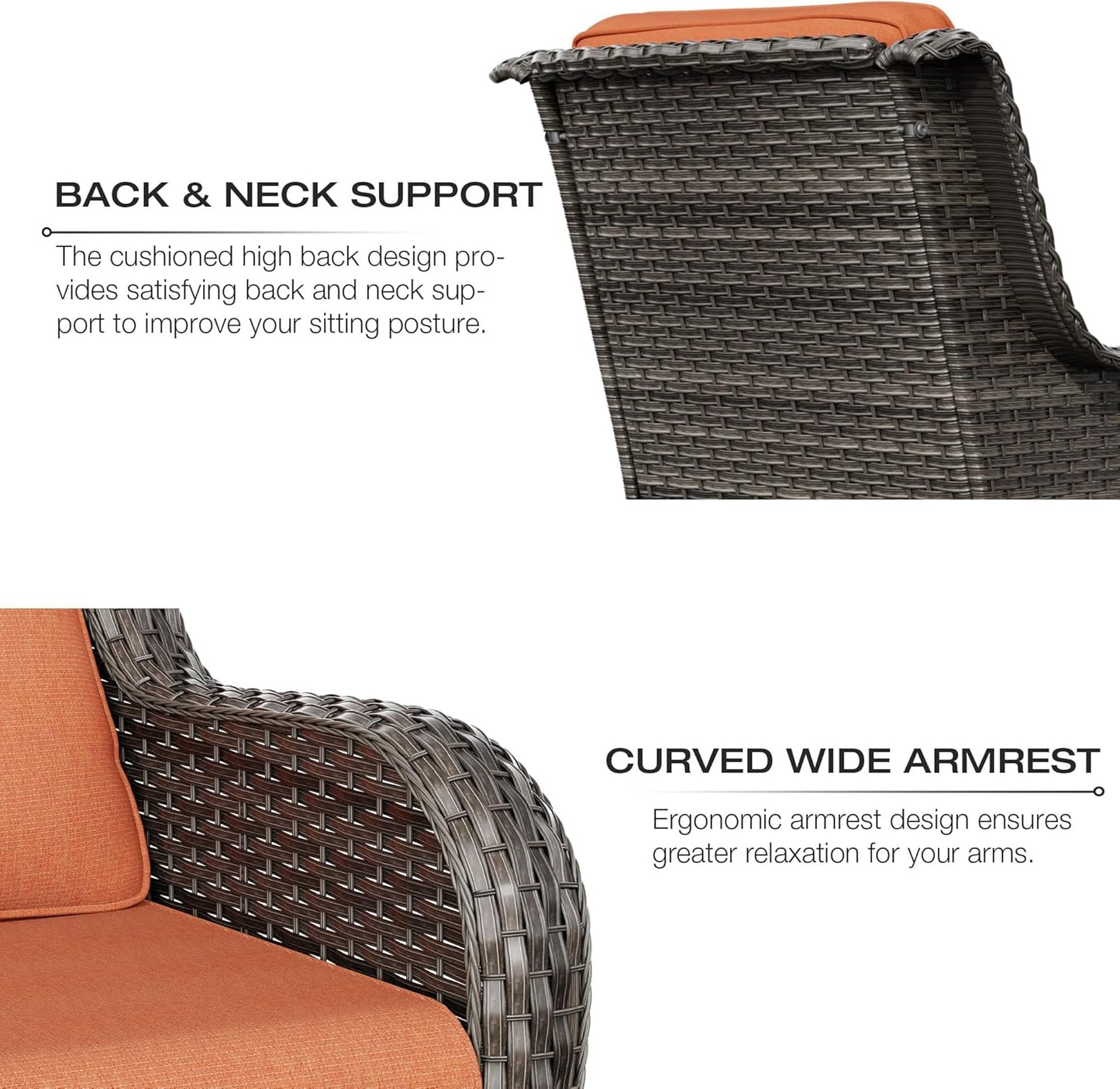 Joyside Outdoor Swivel Rocker Patio Chair - Outdoor Wicker Glider Rocking Chair with Olefin Fabric Cushions Suitable for Porch Deck and Backyard(Mixed Grey/Orange)