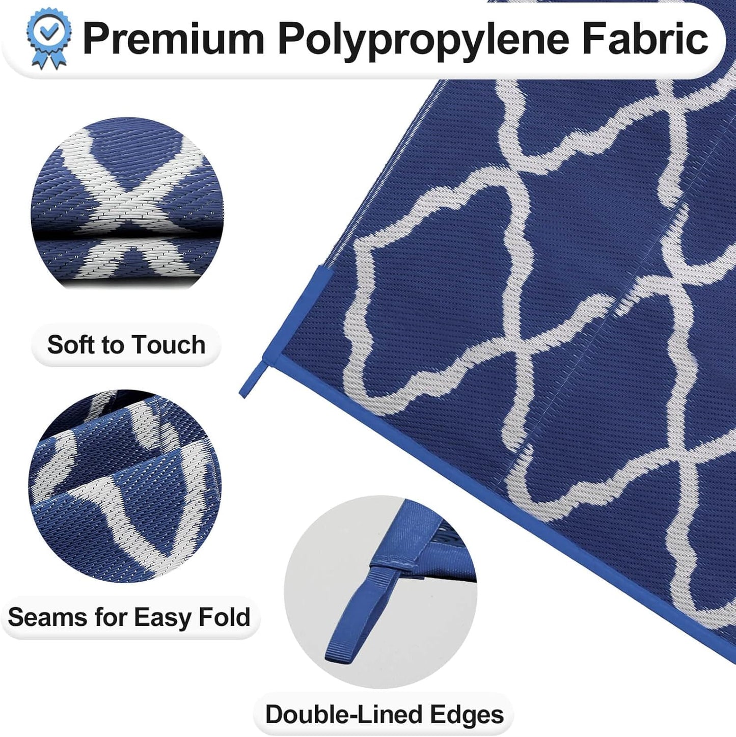 OutdoorLines Outdoor Plastic Area Rugs for Patio 5x8 ft - Reversible Outside Carpet, Stain & UV Resistant RV Mats, Straw Rug for Camping, Deck Garden, Porch and Balcony, Moroccan Navy & Light Grey