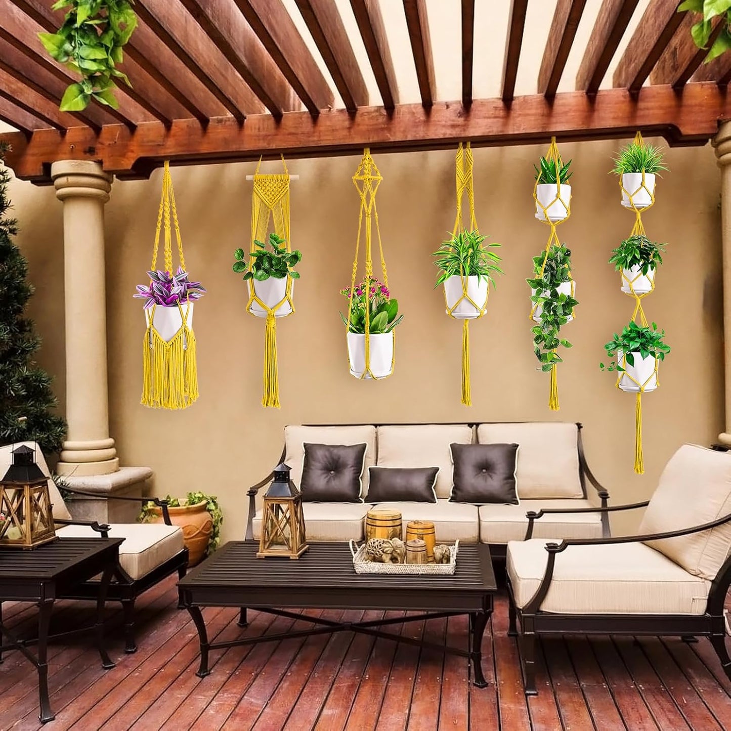 Macrame Plant Hangers, 6Pack Hanging Planters for Indoor Plants w/ 6 Set Hangers Kit Handmade Macromay Plant Hangers Indoor Flower Pots Holder Stand for Boho Home Décor (POTS NOT Included)